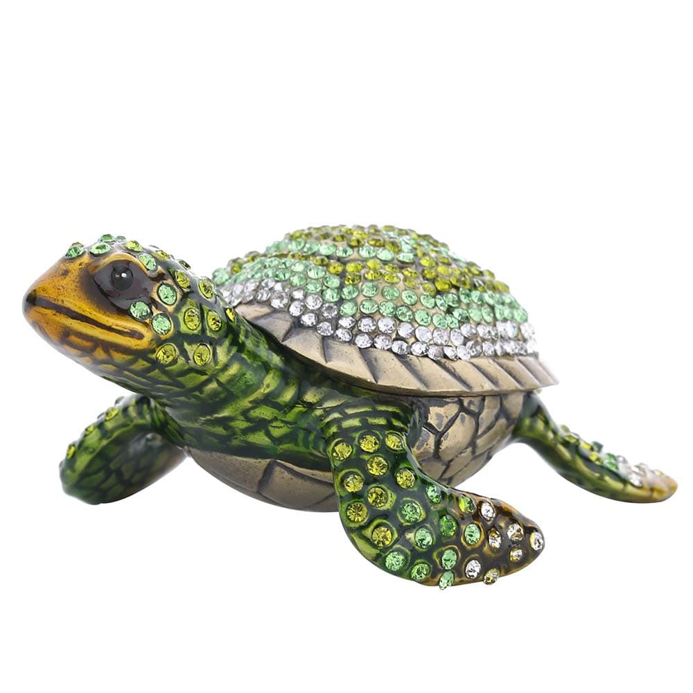 Three Fish Crystal 2 Pcs Hand Painted Crystal Trinket Box | Hand-Painted Jewelry Holder with Elegant Crystals |Collectible Figurine & Decorative Living Room Jewelry Holder (The Duke of Sea Turtles)