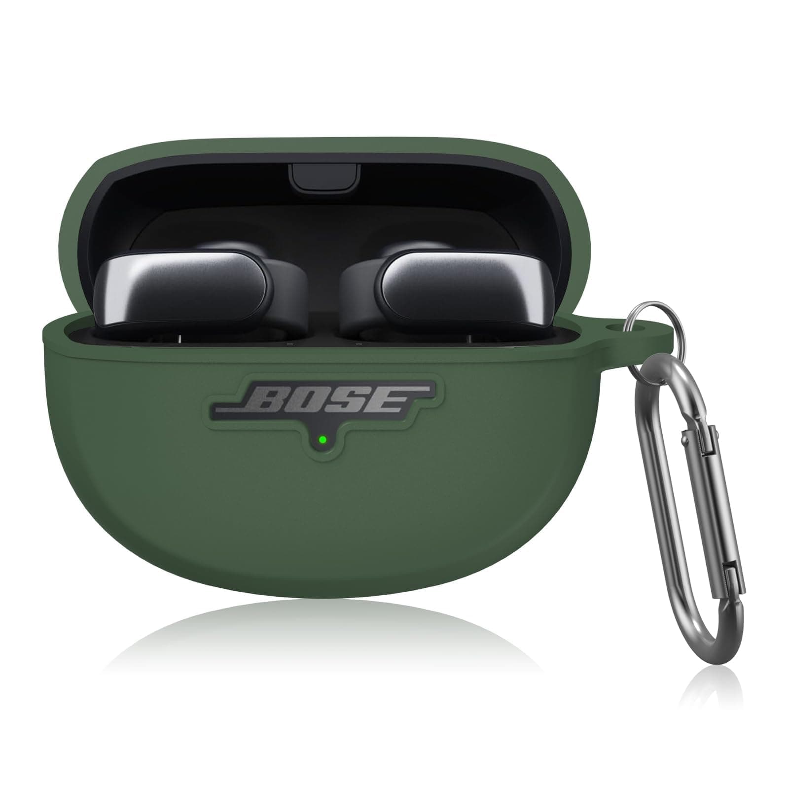 Excefore Silicone Case Cover for Bose Ultra Open Earbuds, Shockproof Full Protective Soft Case for Bose Open Ear Wireless Earbuds with Carabiner, Front LED Logo Visible, Green