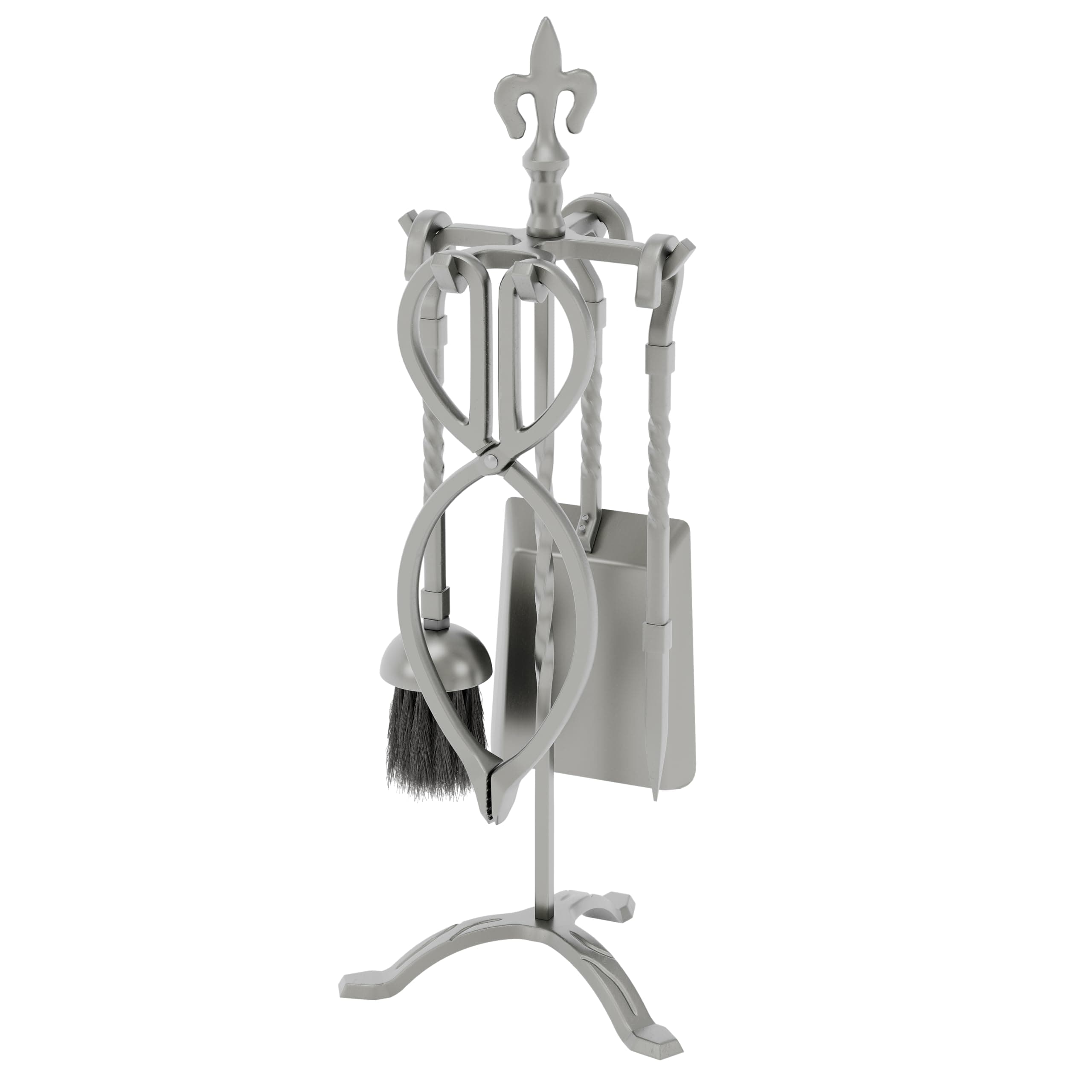 Fire Vida 5 Pieces Fleur De Lys Fire Companion Set, Pewter Fireside Fireplace Tools