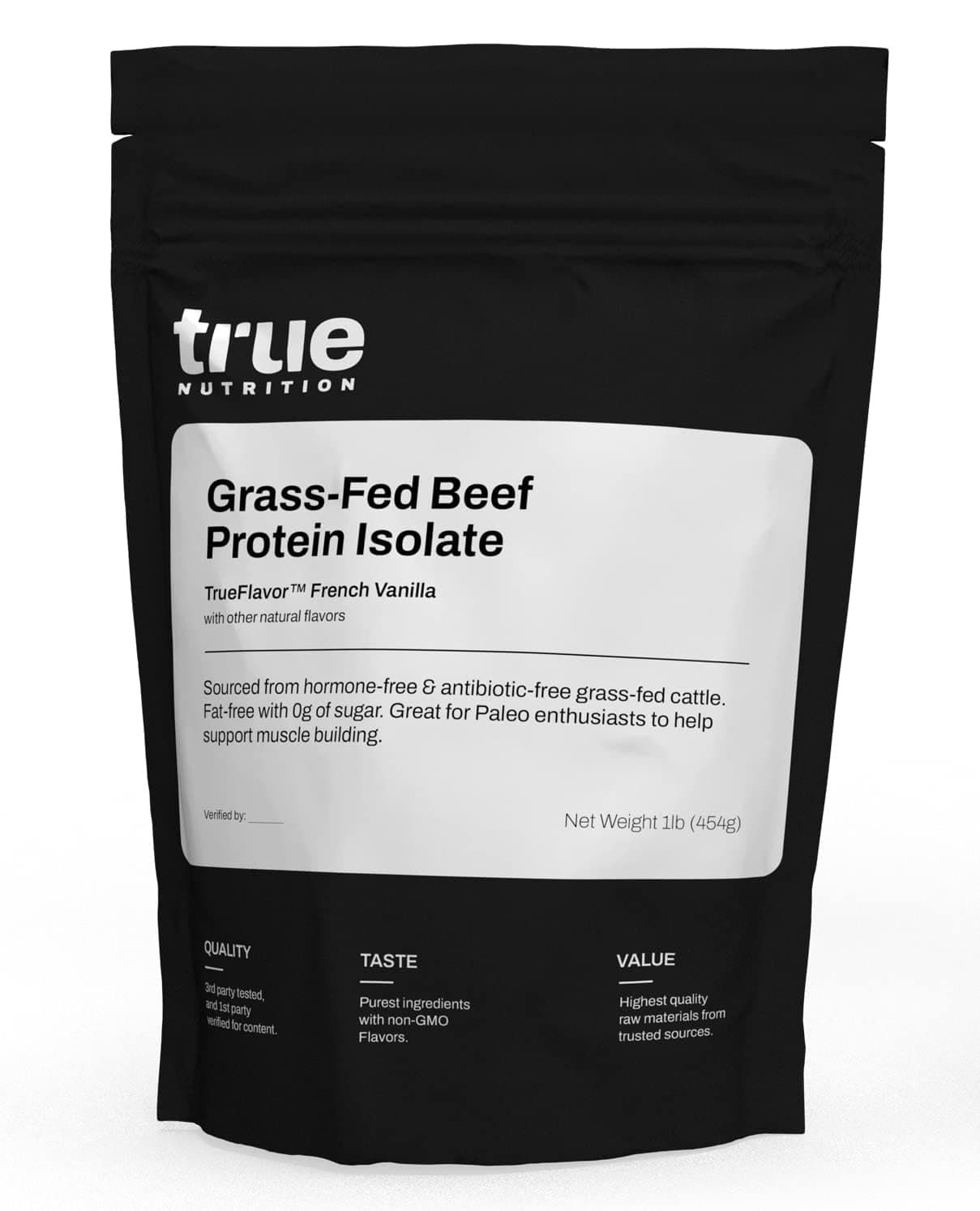 True Nutrition Grass Fed Beef Protein Isolate Powder - 29g Protein per Serving - Zero Carb, Fat Free, Dairy Free, Non-GMO - Paleo, Keto, Carnivore - French Vanilla - 1lb
