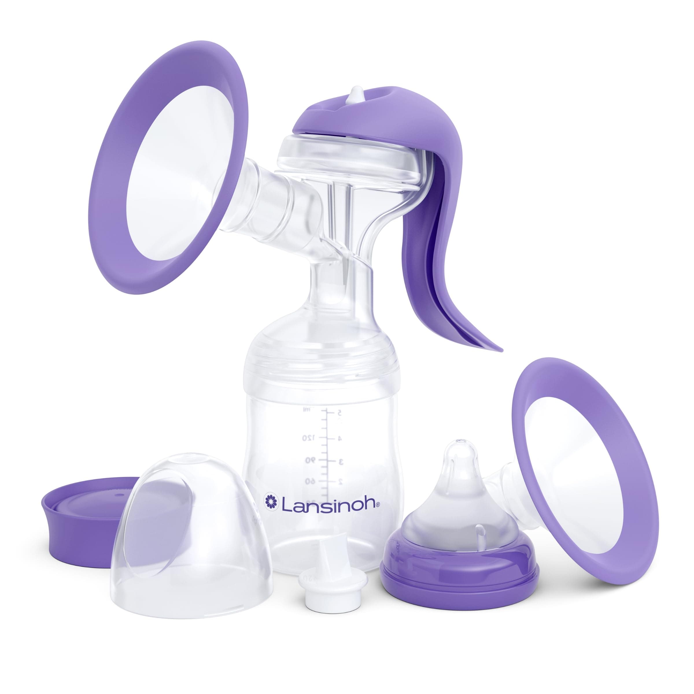 Lansinoh Manual Breast Pump, Breast Feeding Hand Pump with Comfortable Flange, Includes 5oz Baby Bottle with Slow Flow Nipple, Breastfeeding Essentials