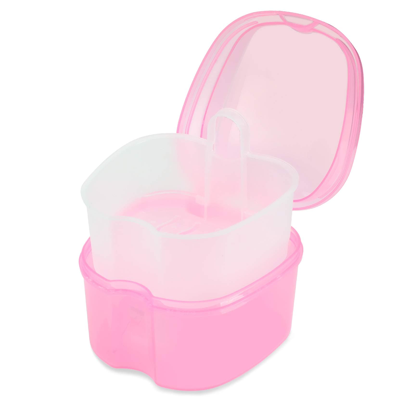 Dental Orthodontic Retainer Container Cleaning Case,Denture Bath Box Case Cup Holder, Mouthguard Storage Soaking Case - Pink