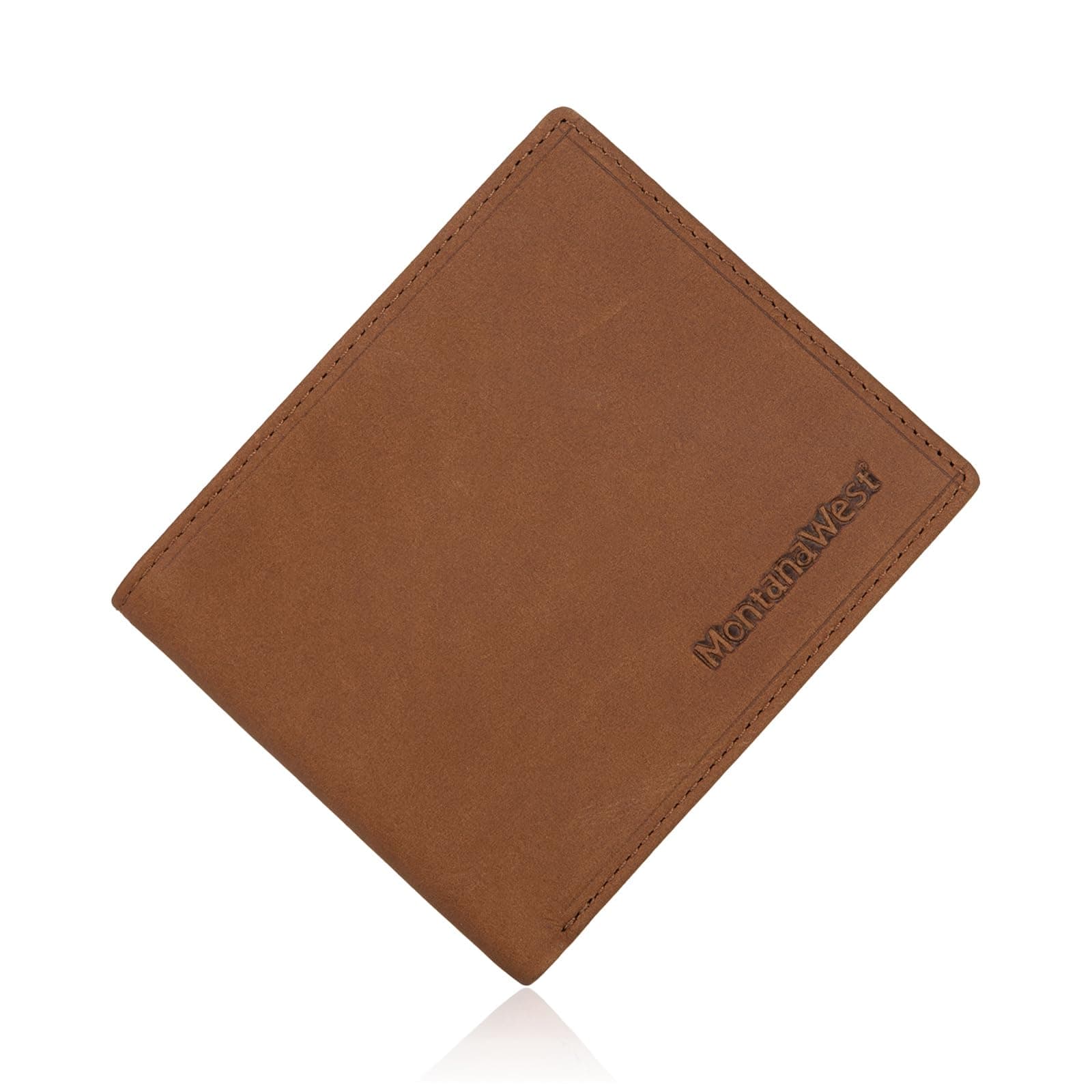 Montana WestSlim Minimalist Wallet for Men Compacket Leather Front and Back Pocket Wallet Thin Bifold Rfid Blocking Wallet with ID Window Credit Card Holder and Money Pocket