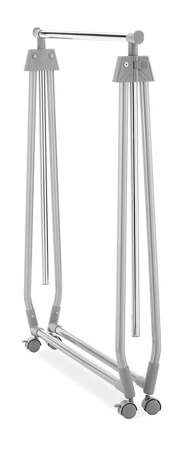 Whitmor Foldable Garment Rack - Rolling Clothes Hanger - Adjustable Height,Silver