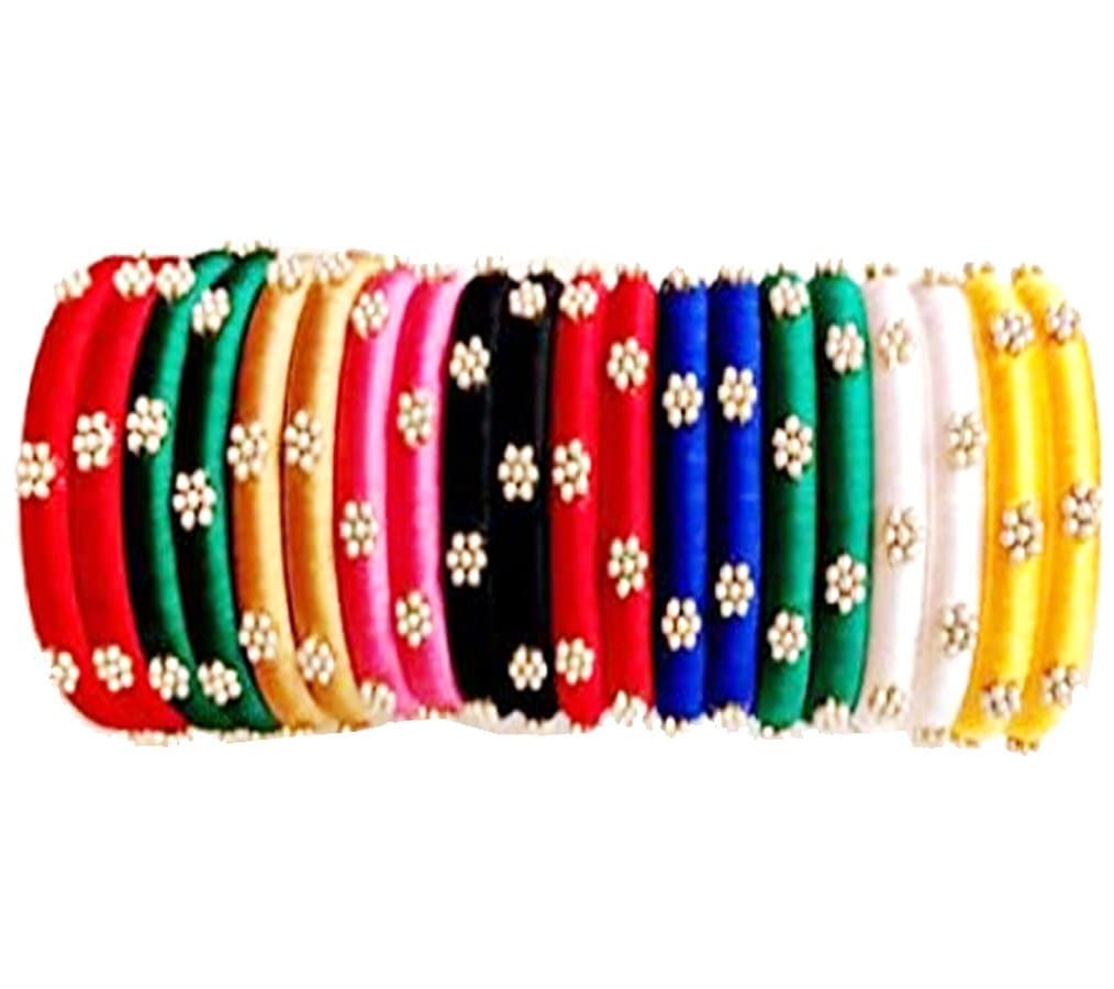 thread trendsPlastic Base Metal and Pearl Bangles for Women (Multicolor)