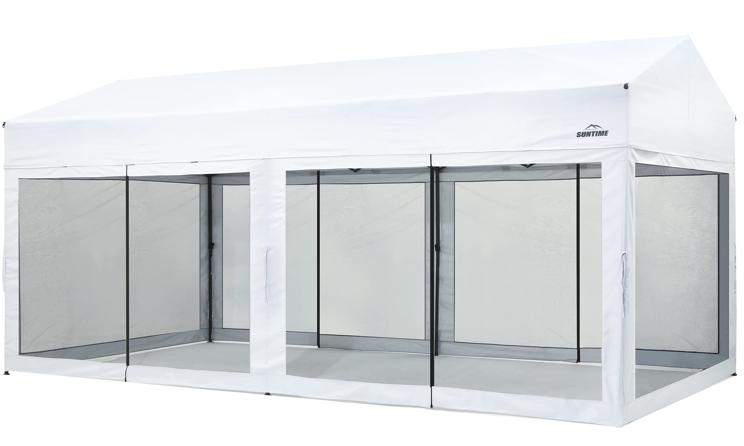 Suntime 10 Foot by 20 Foot Easy Pop Up Rectangular Canopy with Removable Sidewalls and Wheeled Carry Bag for Commercial and Recreational Use, White