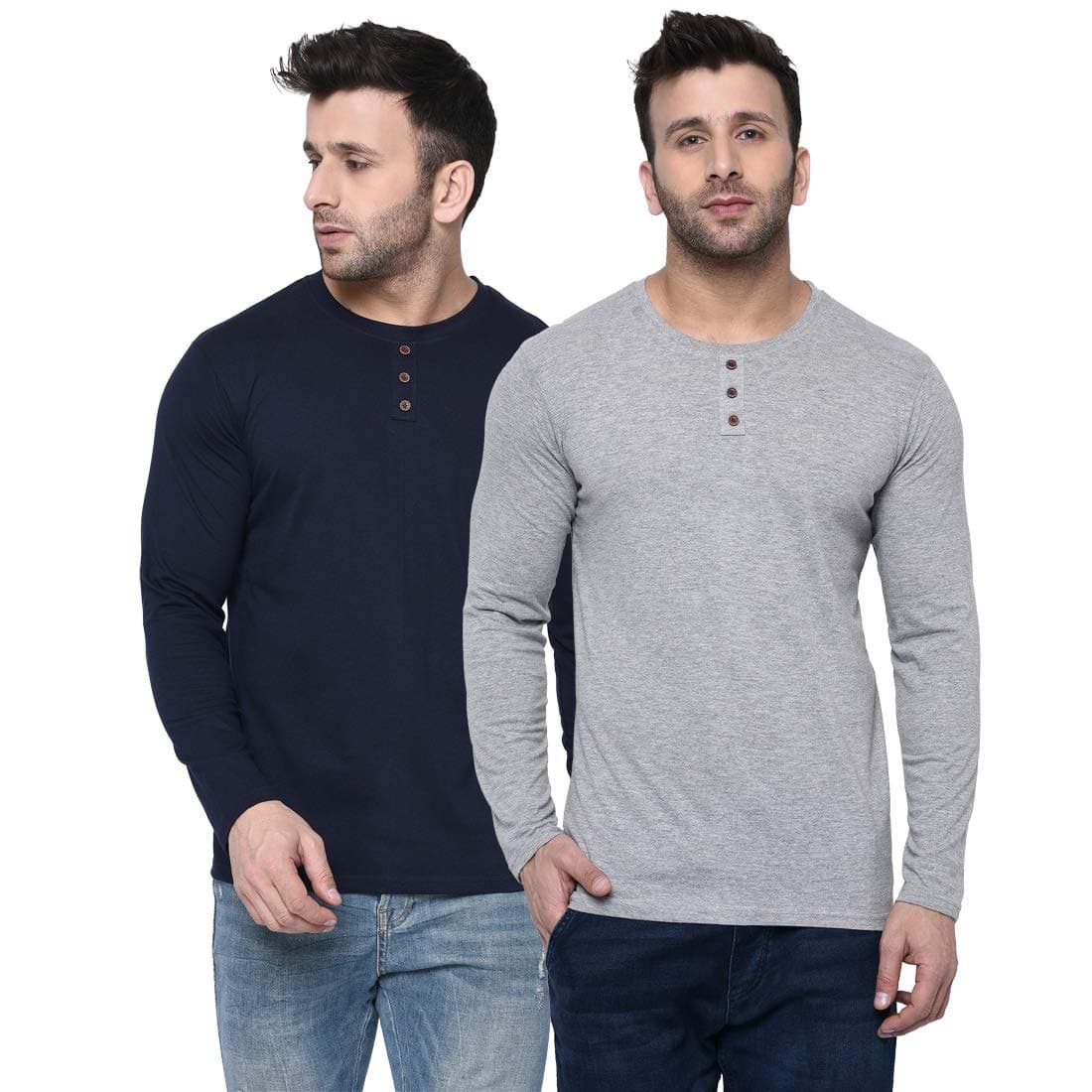London HillsMen Solid Full Sleeve Cotton Blend Round Neck Regular Fit T-Shirt (Pack Of 2)