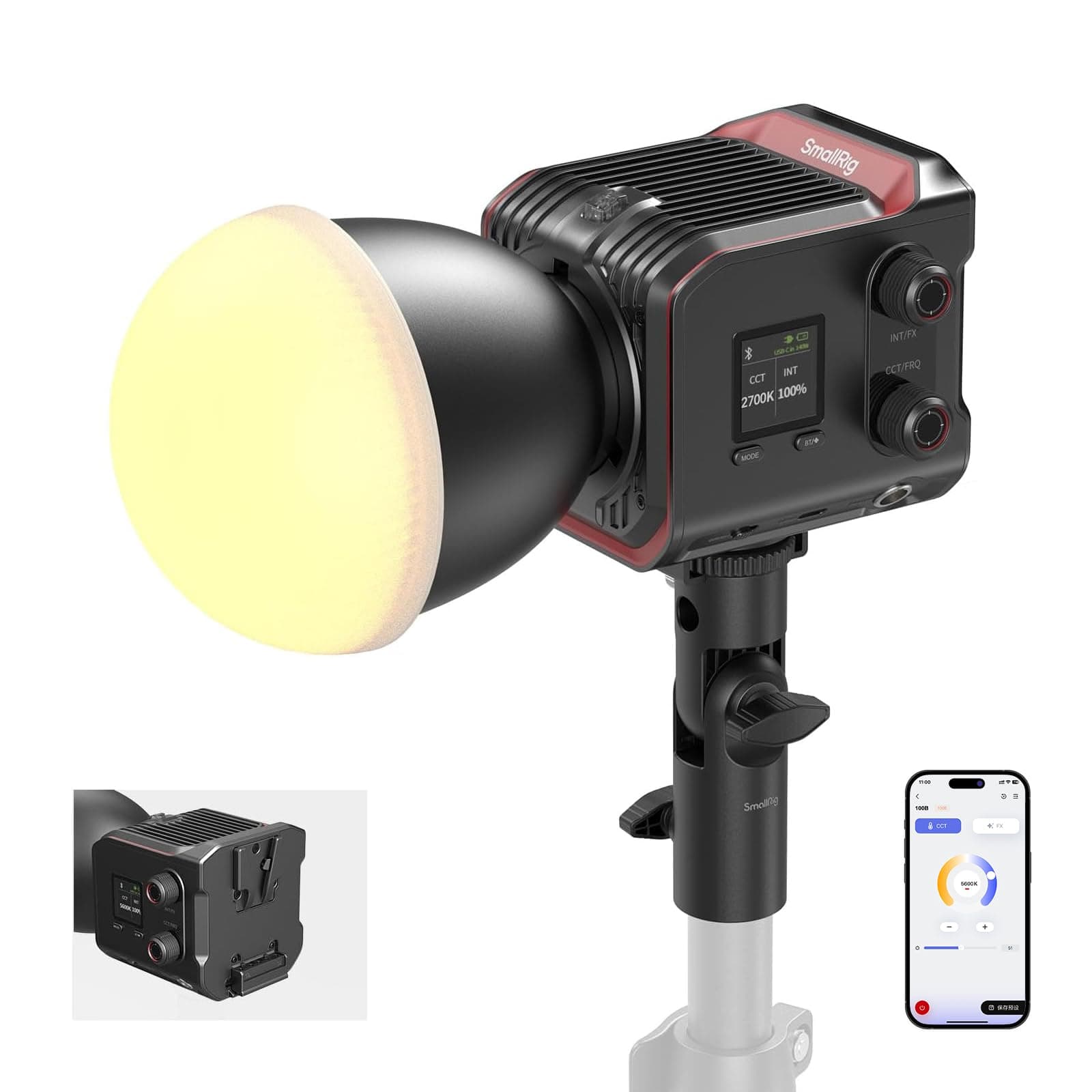 RC 100B COB Video Light 100W, Bi-Colour Video Light 2700K-6500K, Type-C PD Fast Charging, Built-in Battery Plate, Light with App Control for Photography/Photo Studio, Standard Version - 4893