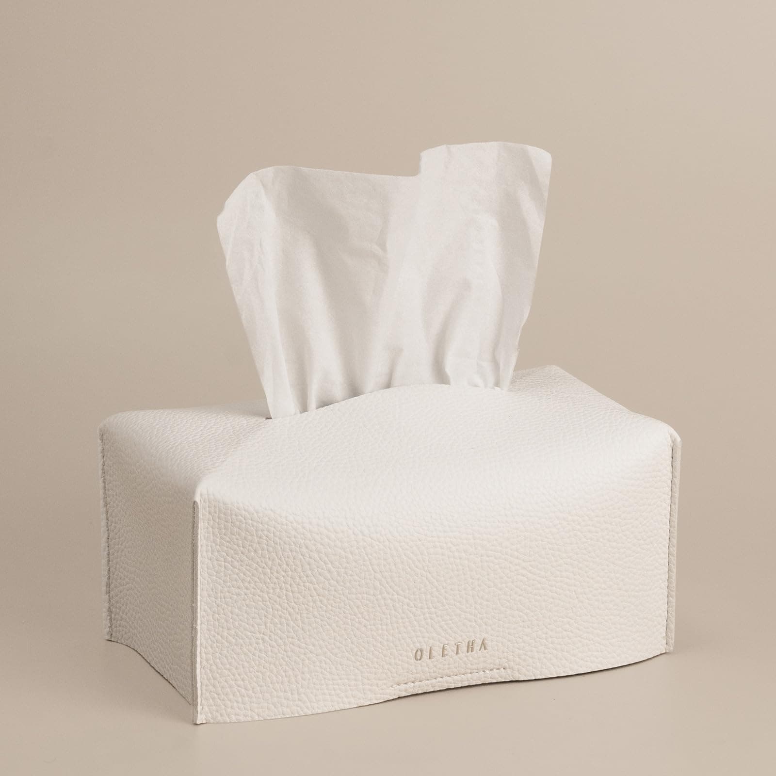 OLETHA Aesthetic Rectangle Tissue Box Cover, High Flat Box Tissues Holder Rectangular, White