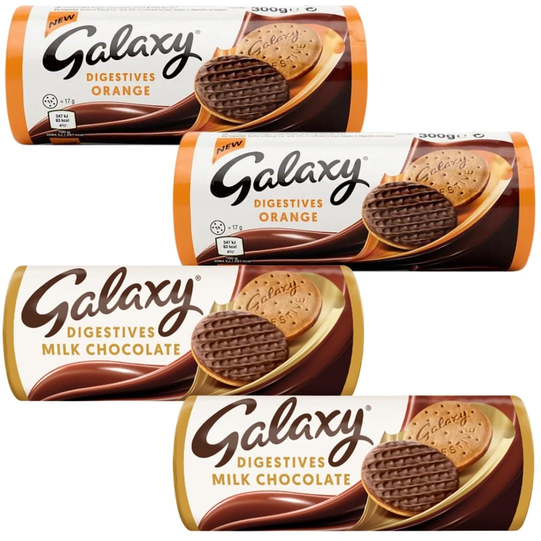 Chocolate Digestive Biscuits Bundle With Galaxy Chocolate Orange Digestives 300g x2 and Milk Chocolate Digestive 300g x2 (4 Pack)