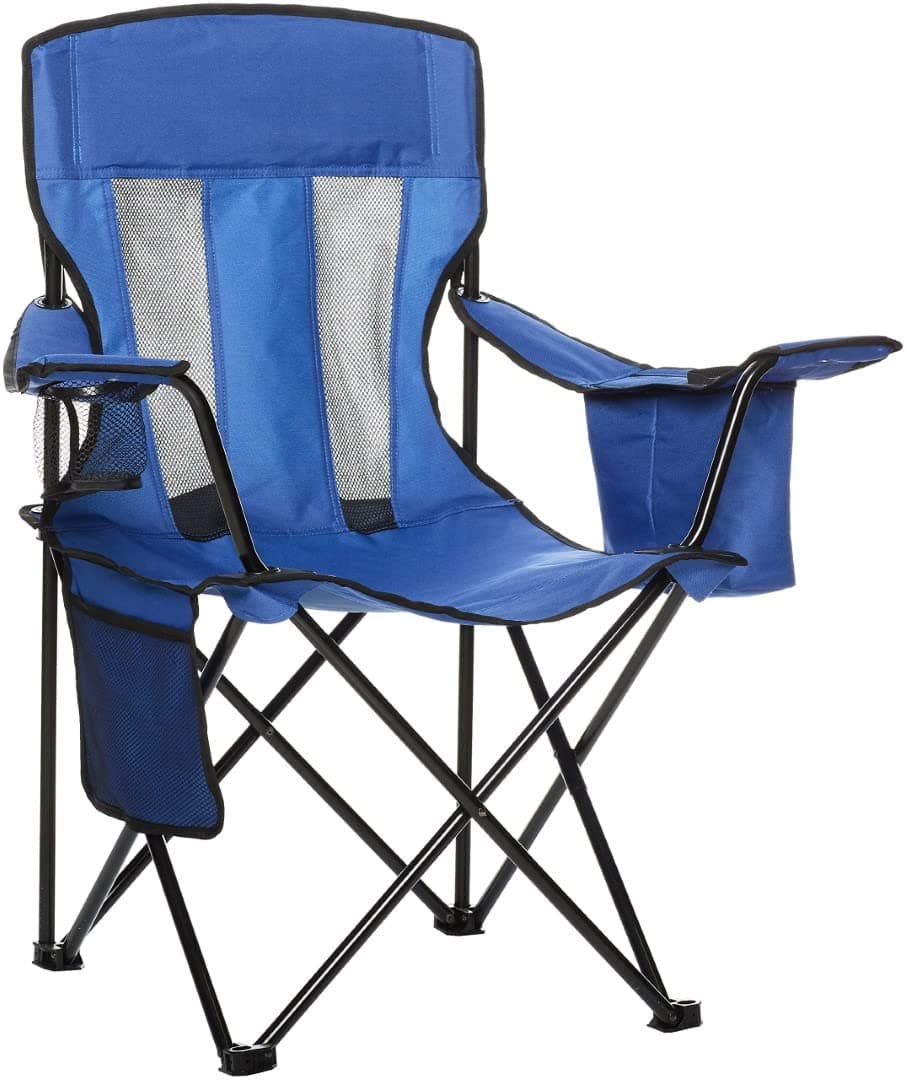 Amazon Basics Comfortable, Heavy Duty, Portable Camping Chair with 4-Can Cooler, Side Pocket, Cup Holder, and Carry Bag, Collapsible for Camping, Fishing, Beach, and Backpacking