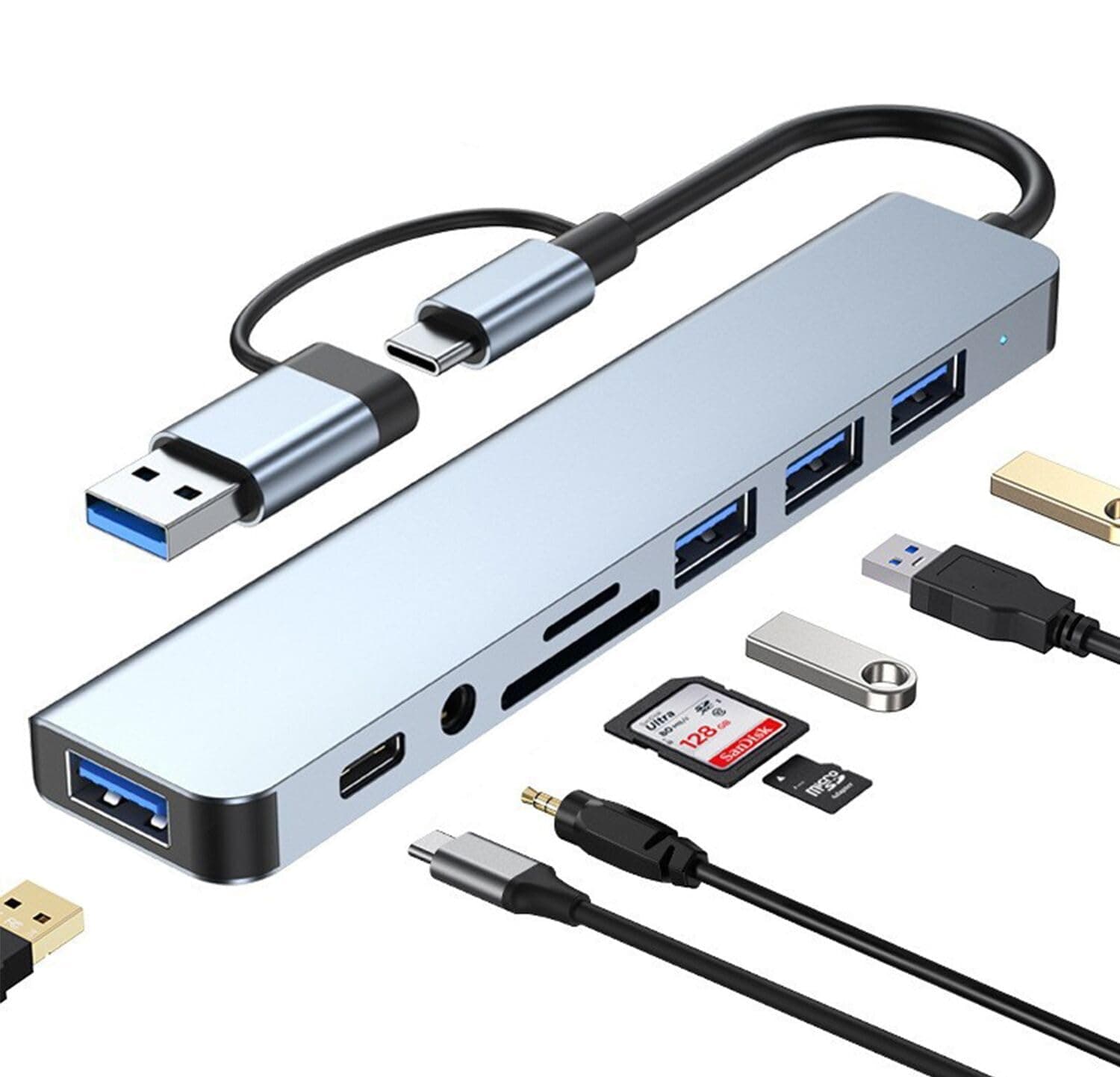 vienon USB C Hub USB Hub 3.0, Aluminum 8 in 1 USB Splitter with 1 x USB 3.0, 3 x USB 2.0 and 1 x USB C, SD/TF Card Reader, 3.5mm Aux Ports for MacBook Pro Air and More PC/Laptop/Tablet Devices