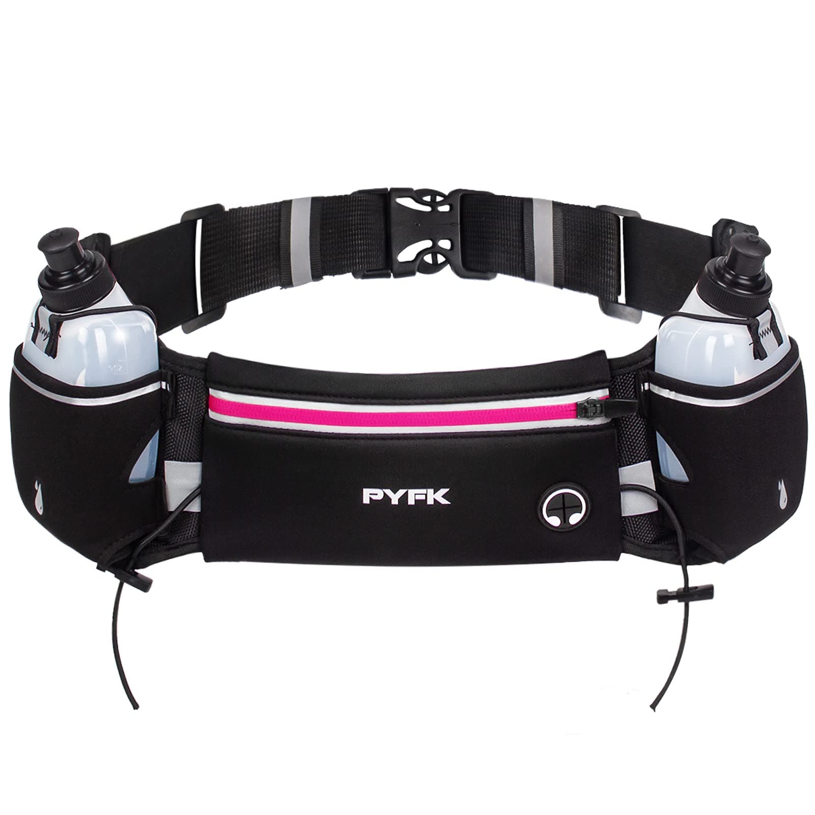 PYFK Running Belt with Water Bottles, Hydration Belt for Men and Women, Water Bottle Holder Running Pouch Water Belt, Fanny Pack Fits 7 inches Phones, Waist pack for Runner Jogging