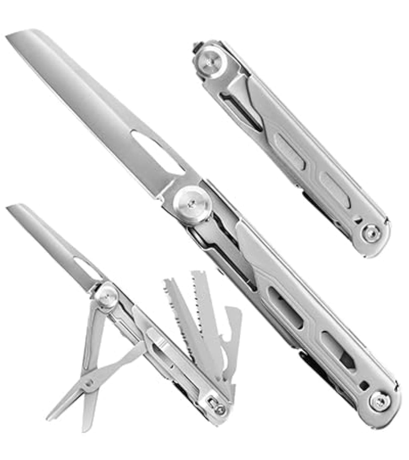 9-in-1 Multi Tool, Pocket Knife, Multitool Folding Knife for Camping Hiking Survival Fishing, Stainless Steel Lockable Multitool Knife Saw Scissors Bottle Opener Wire Stripper Glass Breaker