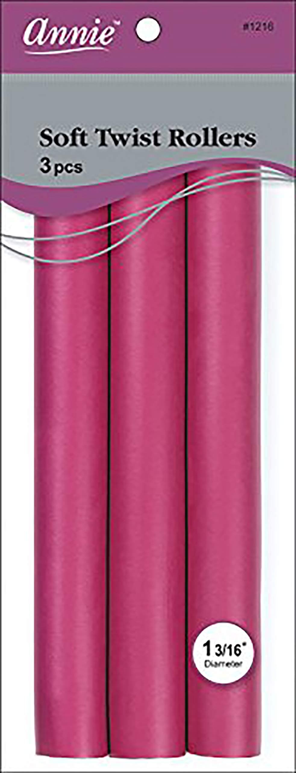 Annie Salon Style Soft Flexible Twist Hair Rollers Pack of 3 - 10" Long and 1 3/16" in Diameter Plum - Hair Curling and Styling Tools