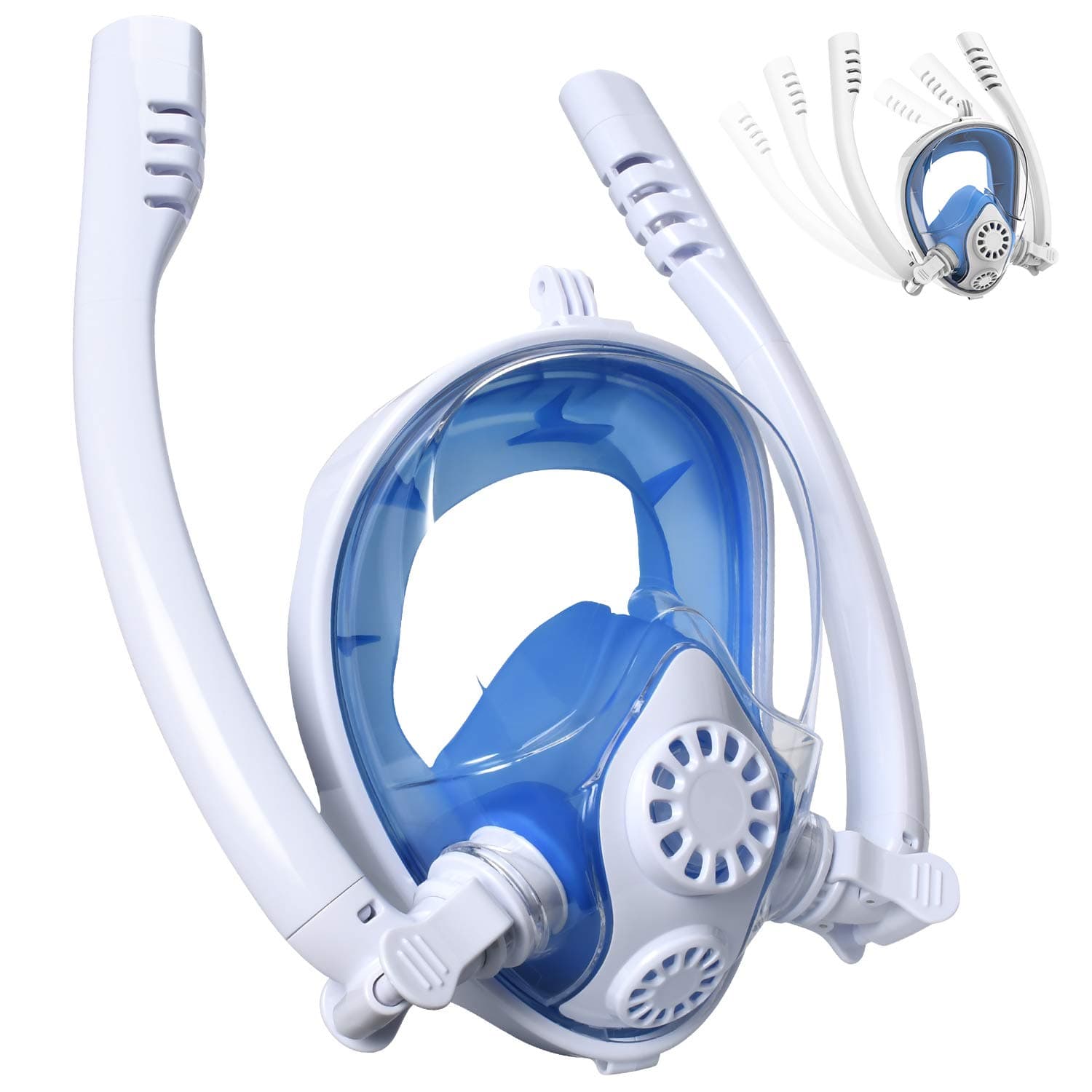 Snorkel Mask Full Face, Safe K2 Breathing System Full Face Snorkeling Mask for Natural Breath & Safe Snorkeling Anti Leak Anti Fog Diving Mask Dry Snorkel Set for Kids Adult