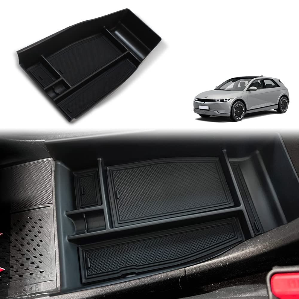 BestEvMod for Ioniq5 Lower Center Console Organizer Tray Storage Box Interior Accessories with Rubber Black Trim Compatible with Hyundai Ioniq 5 2022 2023 2024 Accessories