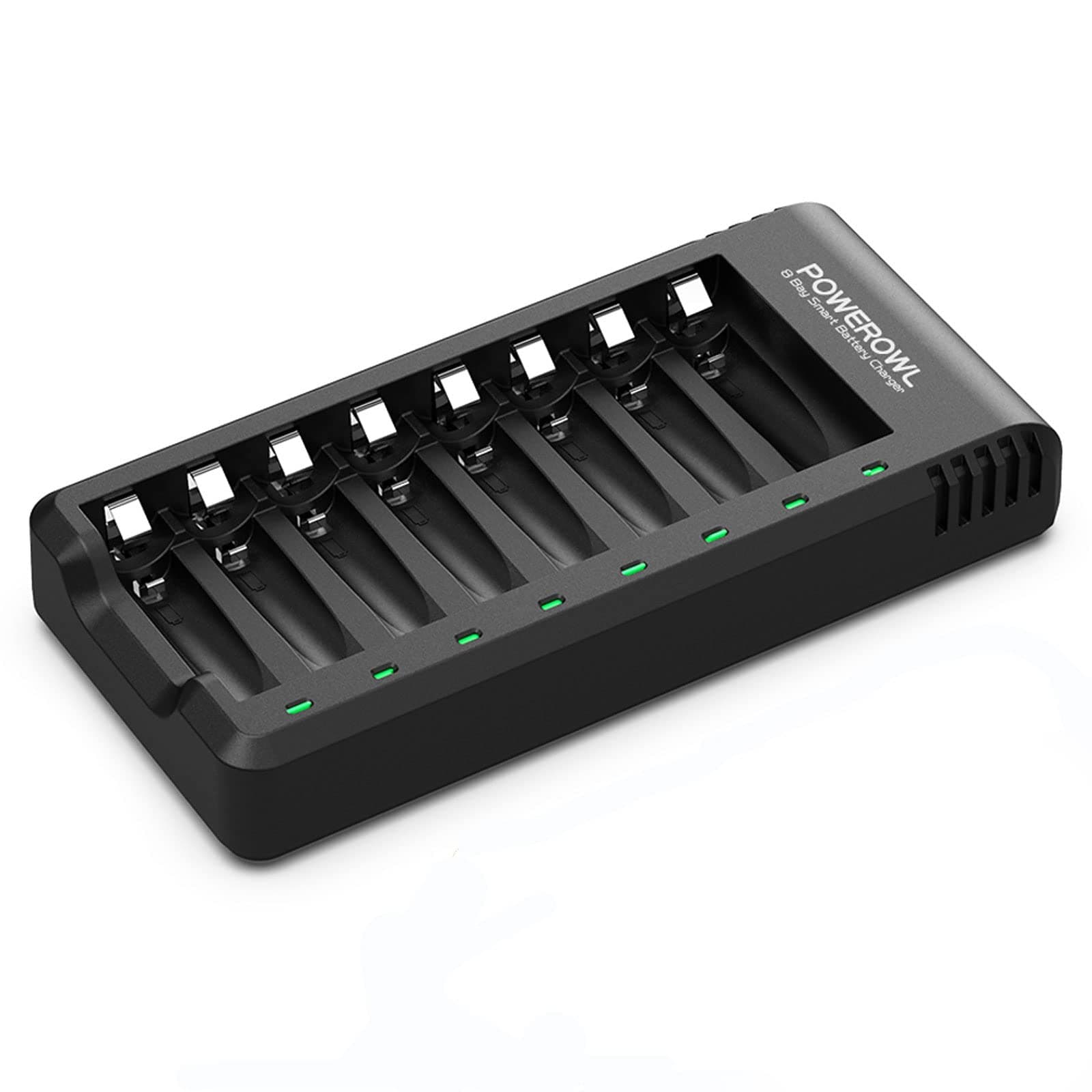 8 Bay AA AAA Battery Charger, USB High-Speed Charging, Independent Slot, for Ni-MH Rechargeable Batteries, No Adapter