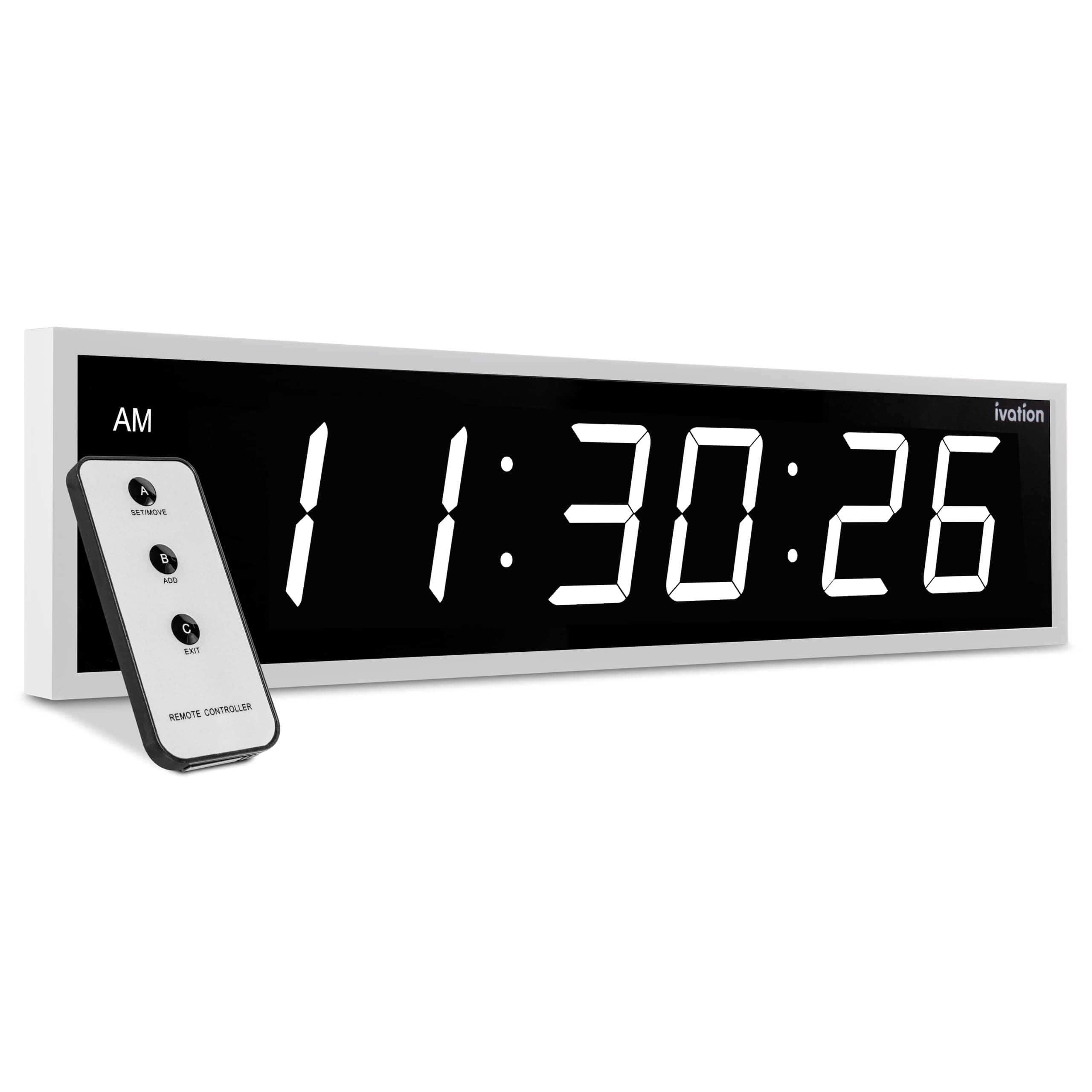 - Ivation Oversized Large Digital Wall Clock - Big LED Digital Clock w/Large Display & Durable Aluminum Frame Shelf or Wall Mount (36 Inch - White) 6 Brightness Levels | Time Memory | Remote