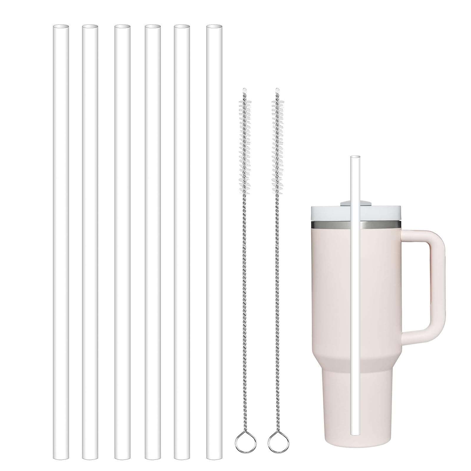 Replacement Plastic Straws Reusable Drinking Starws Compatible with Stanley 20-40oz Tumblers and Other Brands with 2 Straw Brushes, Non Toxic Clear Straws
