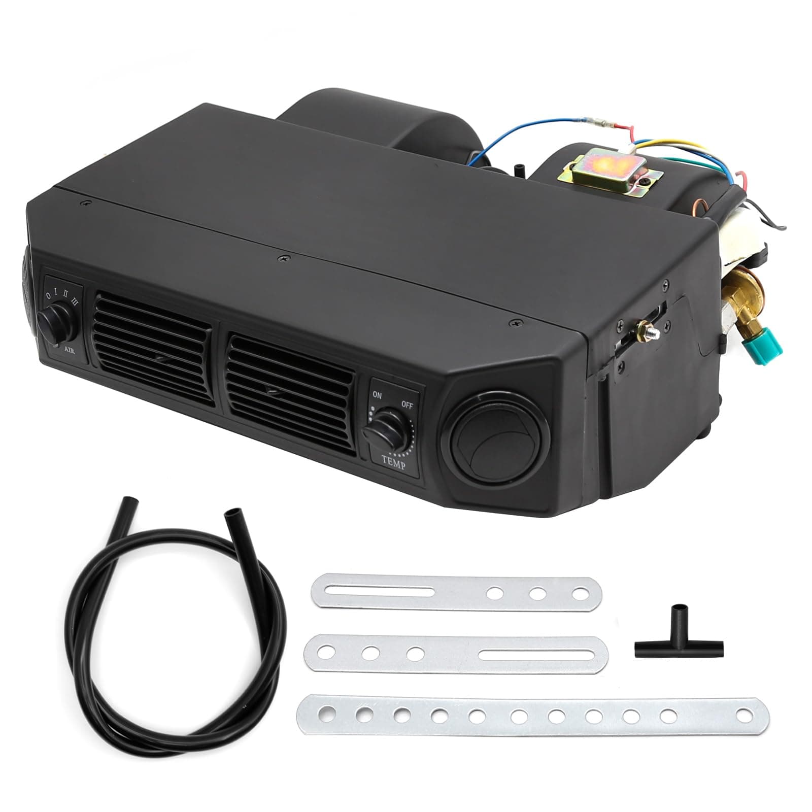 Saihisday BEU-404-100 AUTO A/C Air Conditioning Evaporator Assembly Kit 2 Vents 3 Speed 12V Electrical Thermostat 4Max Air Volume 600 CFM, Under-Dash A/C Heating Cooling Unit for Car Truck