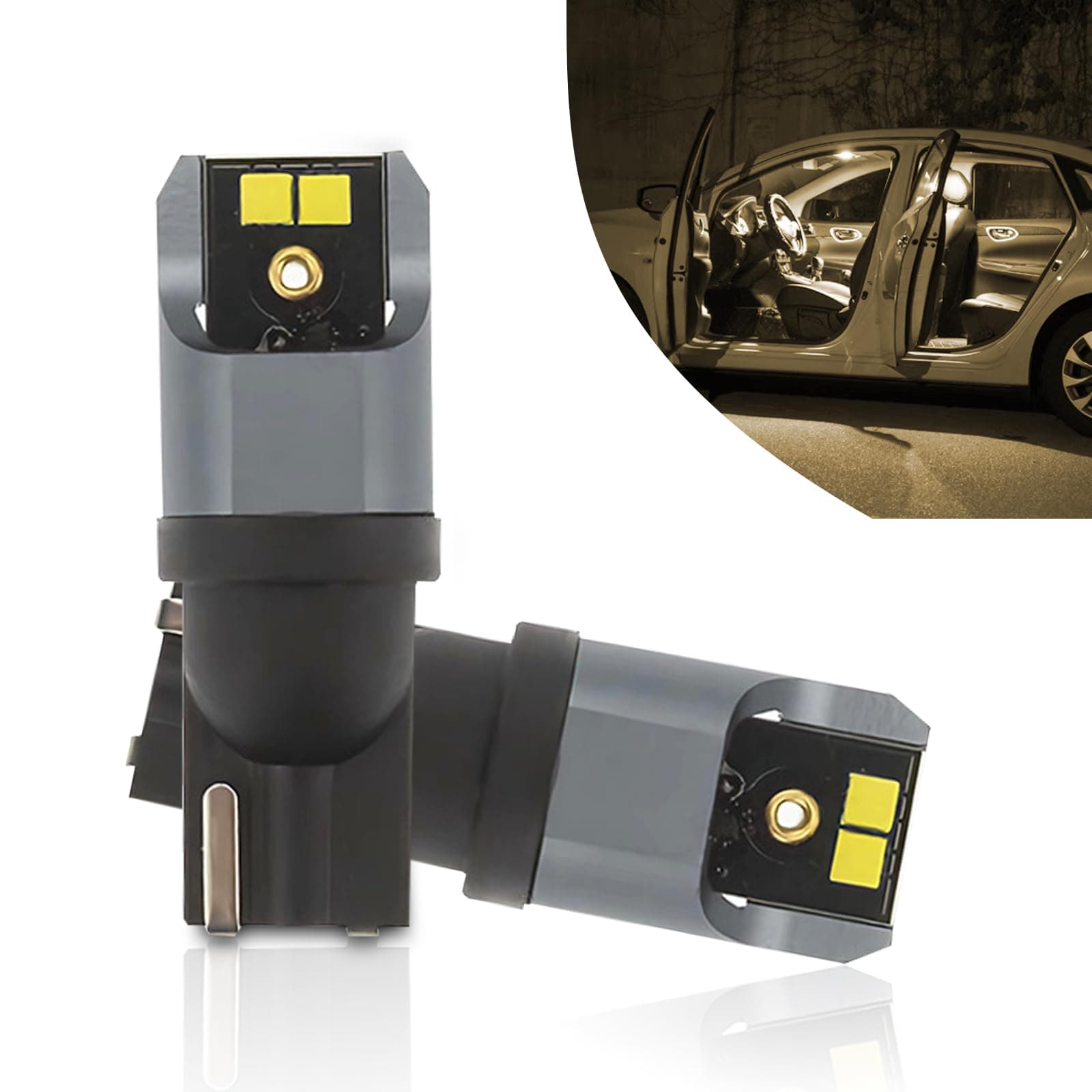 2 PCS T10 Car LED Width Indicator Light, 32mm x 12mm 2020-4SMD 177LM Reading Light License Plate Light, 360-degree Non-dead Angle Lighting Accessories (Yellow), YVSLEDCD3011YE-2PCS