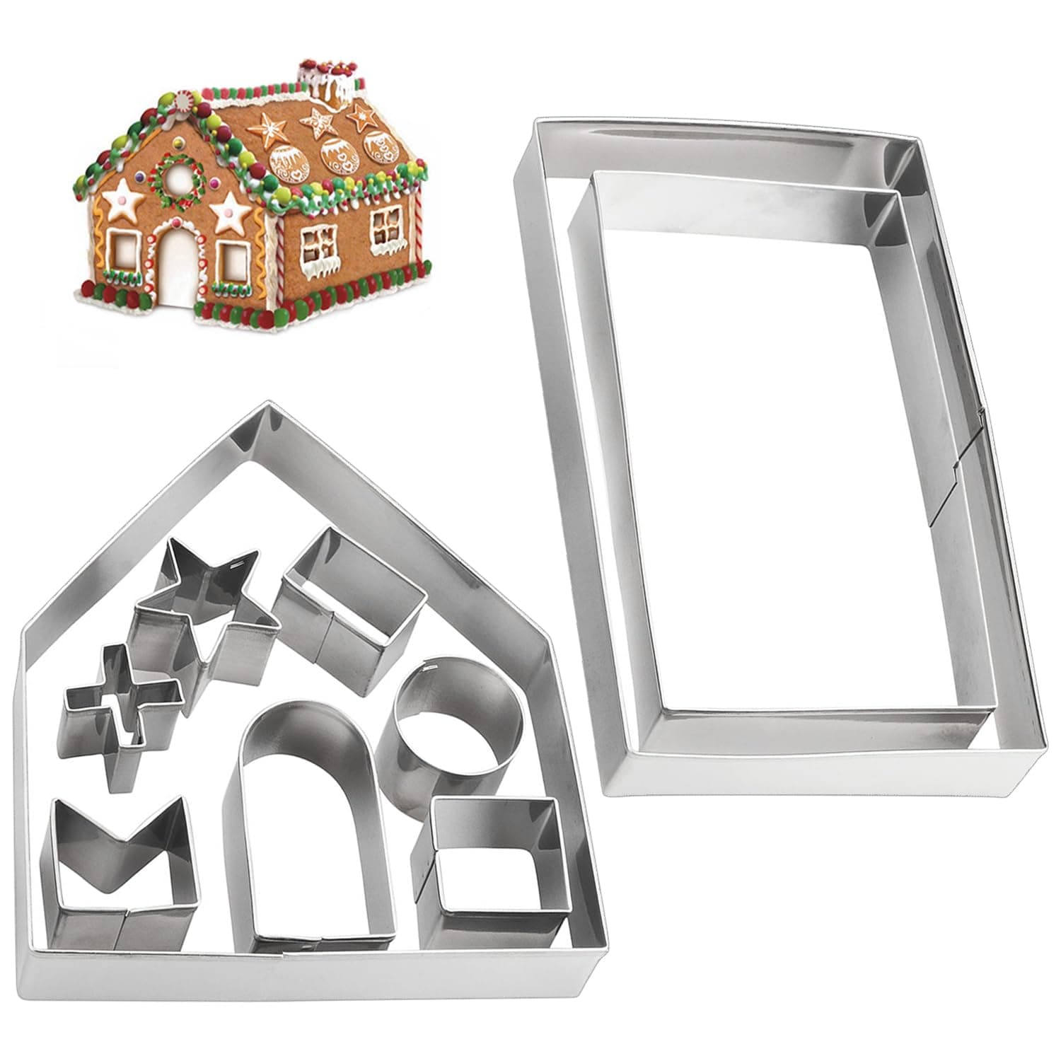 10 Piece 3D Gingerbread House Cookie Cutters, Gift Box Package Christmas Cookie Cutter Set