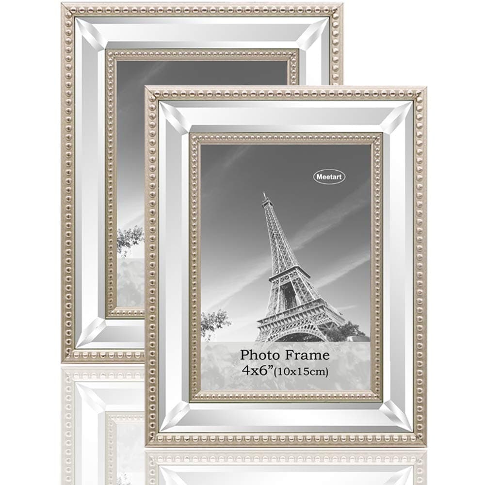 4x6 2 Pack Mirror Photo Frames Sets for Wall Pictures Decor or Table Stand