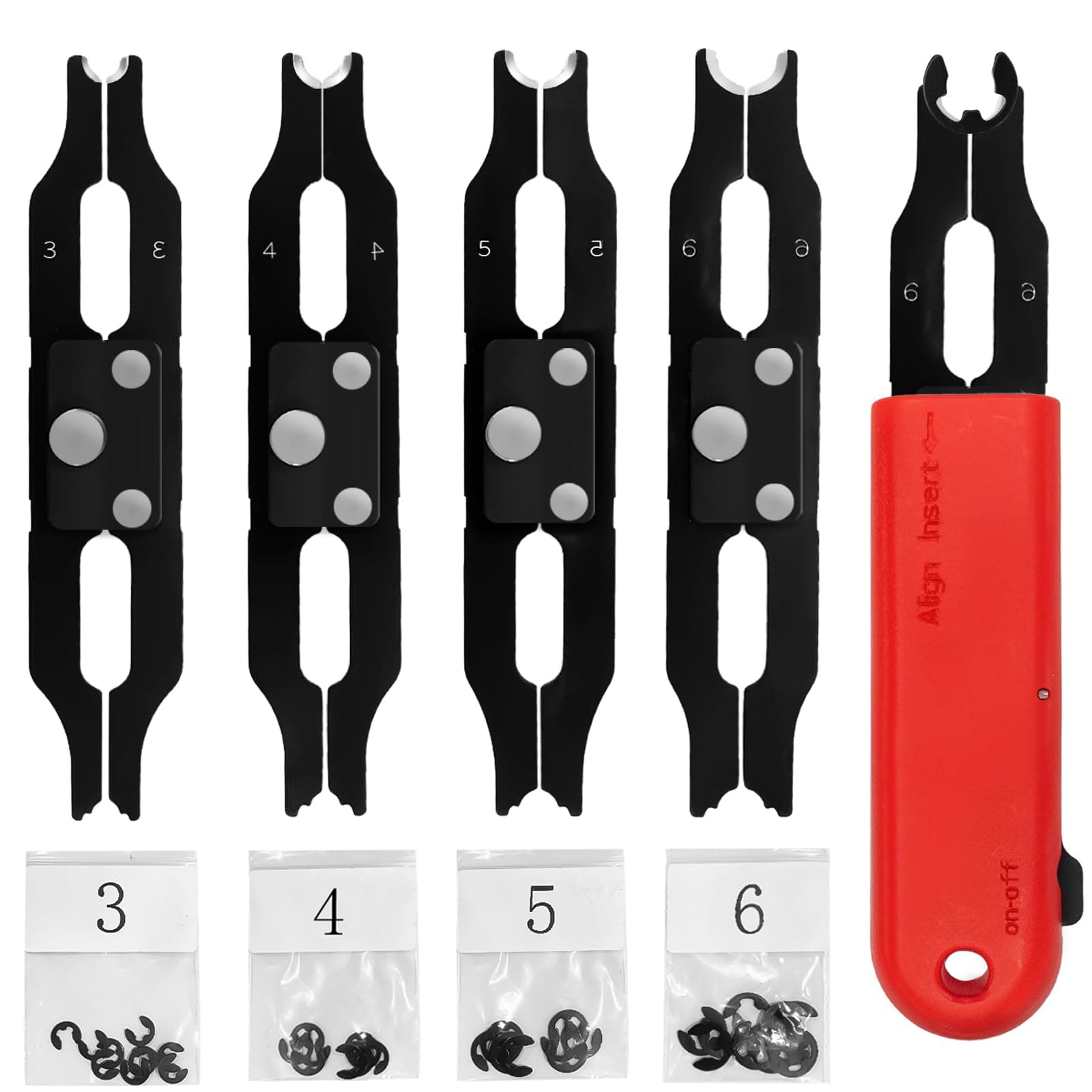 E Clip Tool, E Clips Removal and Installation Assortment Kit Tool Set, Exchangeable 4 Sizes (3/4/5/6mm) Clip Rings Kit & 40Pcs E Clips