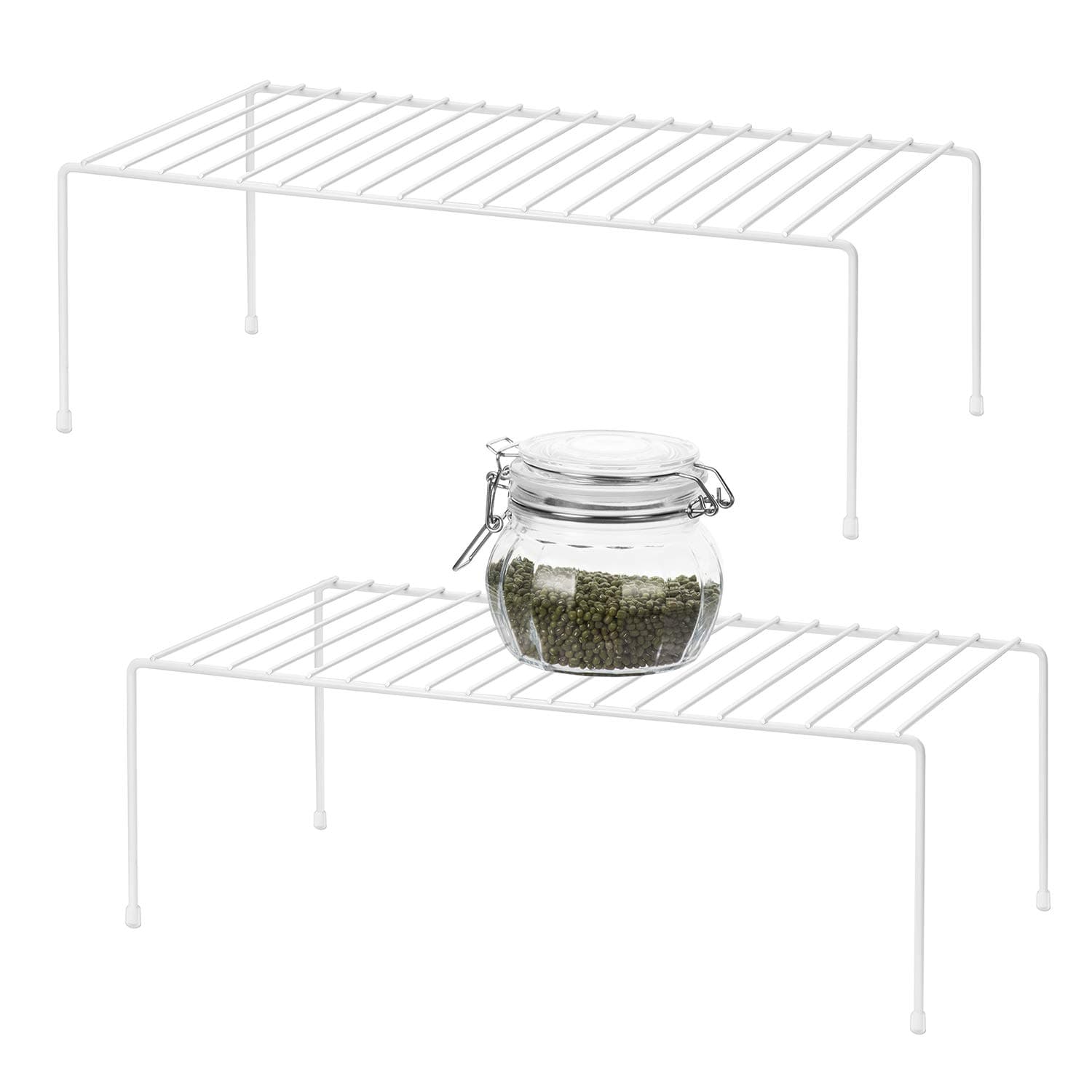 Kitchen Cupboard Organiser, Cupboard Storage Organiser, Home and Kitchen Space Divider, Shelf Rack, Metal Wire Rack for Pantry, Cabinet, Counterop, White (Pack of 2)