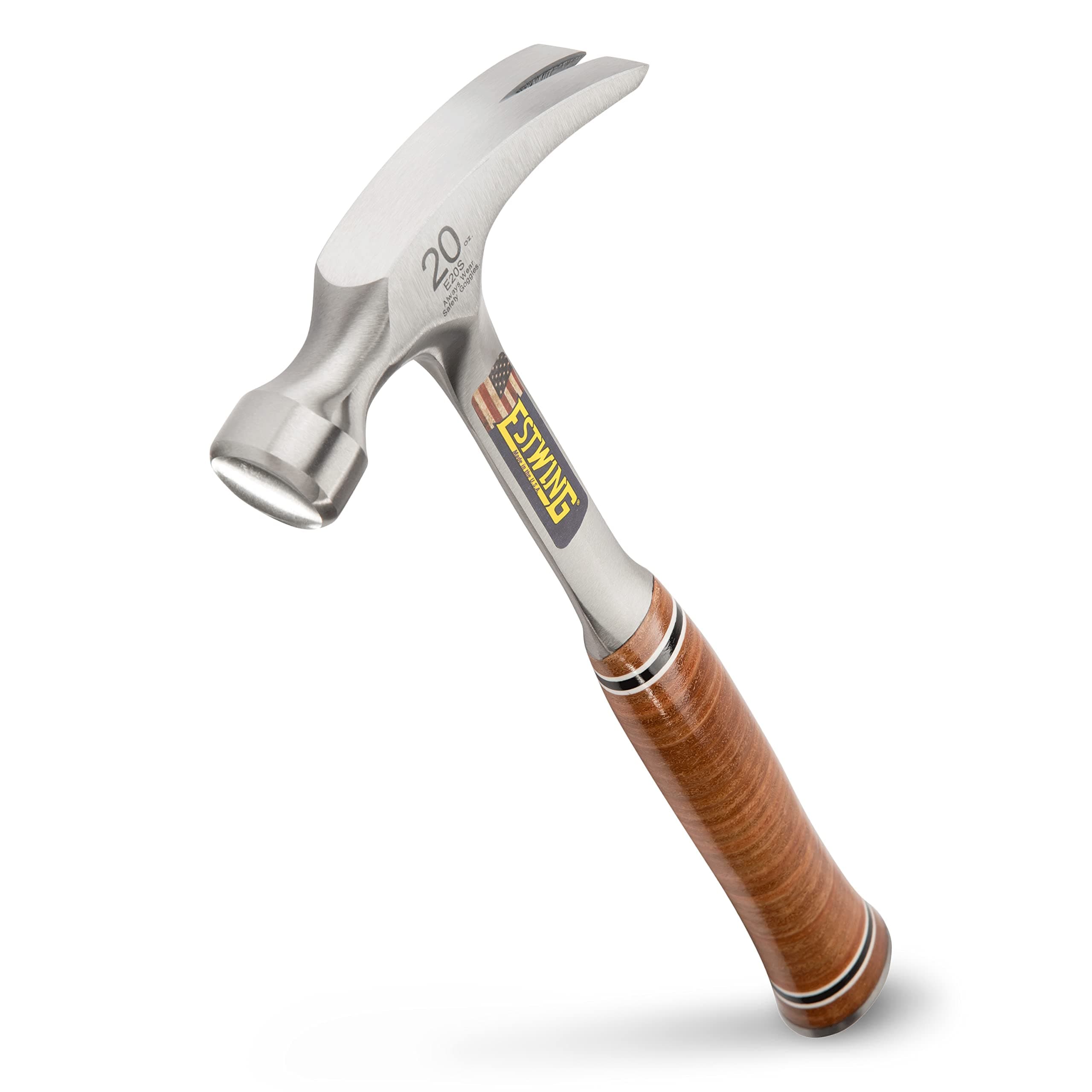 Hammer - 20 oz Straight Rip Claw with Smooth Face & Genuine Leather Grip - E20S