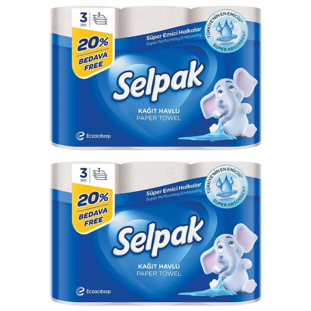 Selpak Imported Paper Towel Kitchen Roll 3 Ply - 3 Rolls (Pack of 2)