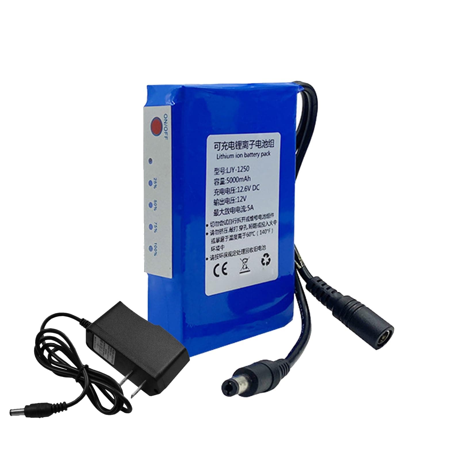 DC 12 Volts Lithium-ion Battery Pack Portable Rechargeable Polymer Lithium Battery with Charger and Power Display for 12V Power Supply Equipment