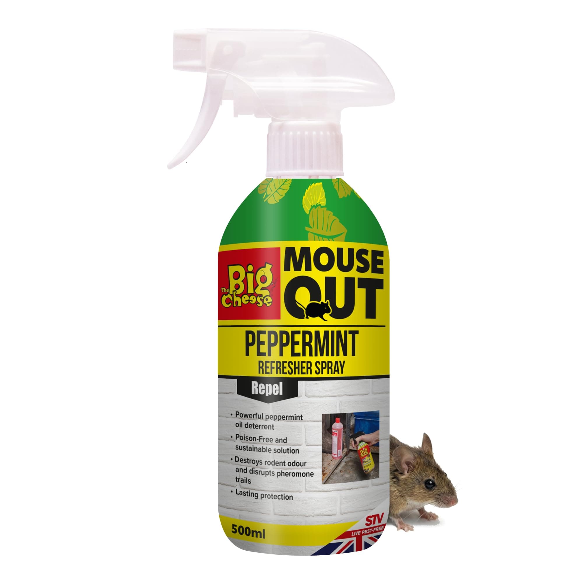 The Big Cheese Anti Mouse Refresher Spray - 500 ml Mouse Biting and Chewing Deterrent/Repellent Mint Scented Non-Toxic Ready-To-Use