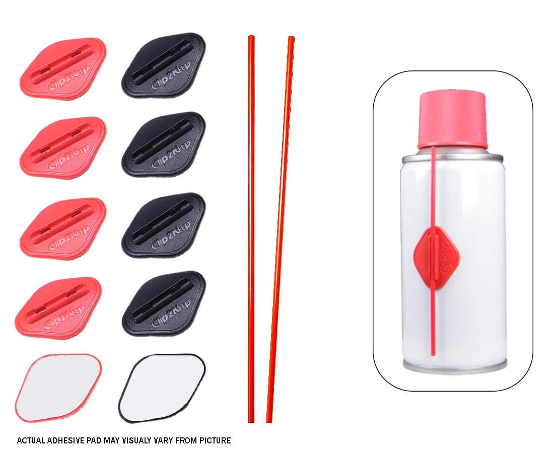 10 Aerosol Can Straw Holders with 2 Replacement Red Straws, Spray Nozzle Tip Straw Clips with Self Adhesive (5 Red/5 Black) for Automotive Lubricant, Bike Spray Lubricant, Contact Cleaner