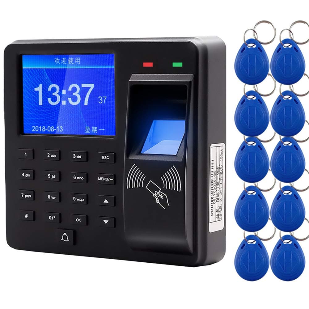 AMAO Biometric RFID Fingerprint Access Controller Keypad 125KHz ID Card Reader for Door Entry Access Control System, With Time clock Attendance Machine Employee, Support USB U-Disk + 10 RFID keyfobs