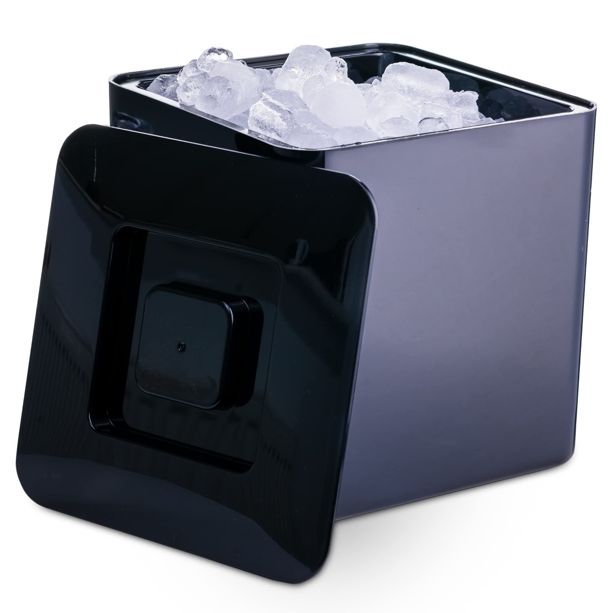 10L Square Ice Bucket with Lid – Black Double Wall Insulated Party Ice Bucket with Removable Drain Liner for Home Bar, Garden Parties & Events