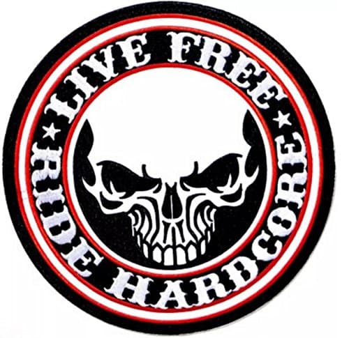 Cool Look, Large Size Unique, LIVE FREE RIDE HARDCORE Skull Patch Badge 9.5 Inch, Look Cool Embroidered Iron on Sew for Biker Trucker Rocker Chopper Jacket