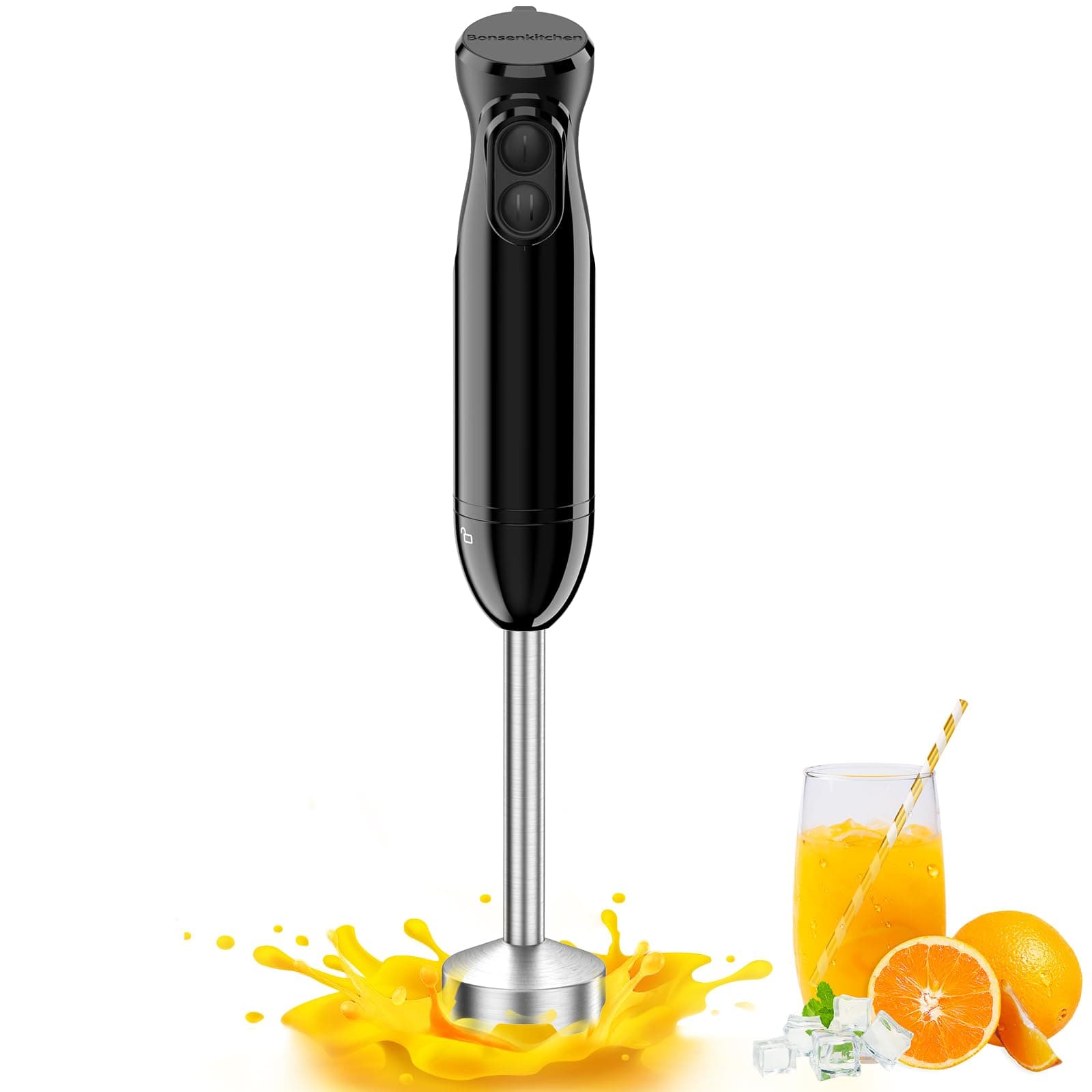Bonsenkitchen Hand Blender, 12 Speeds Immersion Blender Handheld, Stick Blender Electric with Stainless Steel Blade for Making Baby Food, Soups, Sauce, HB3201 (Black)