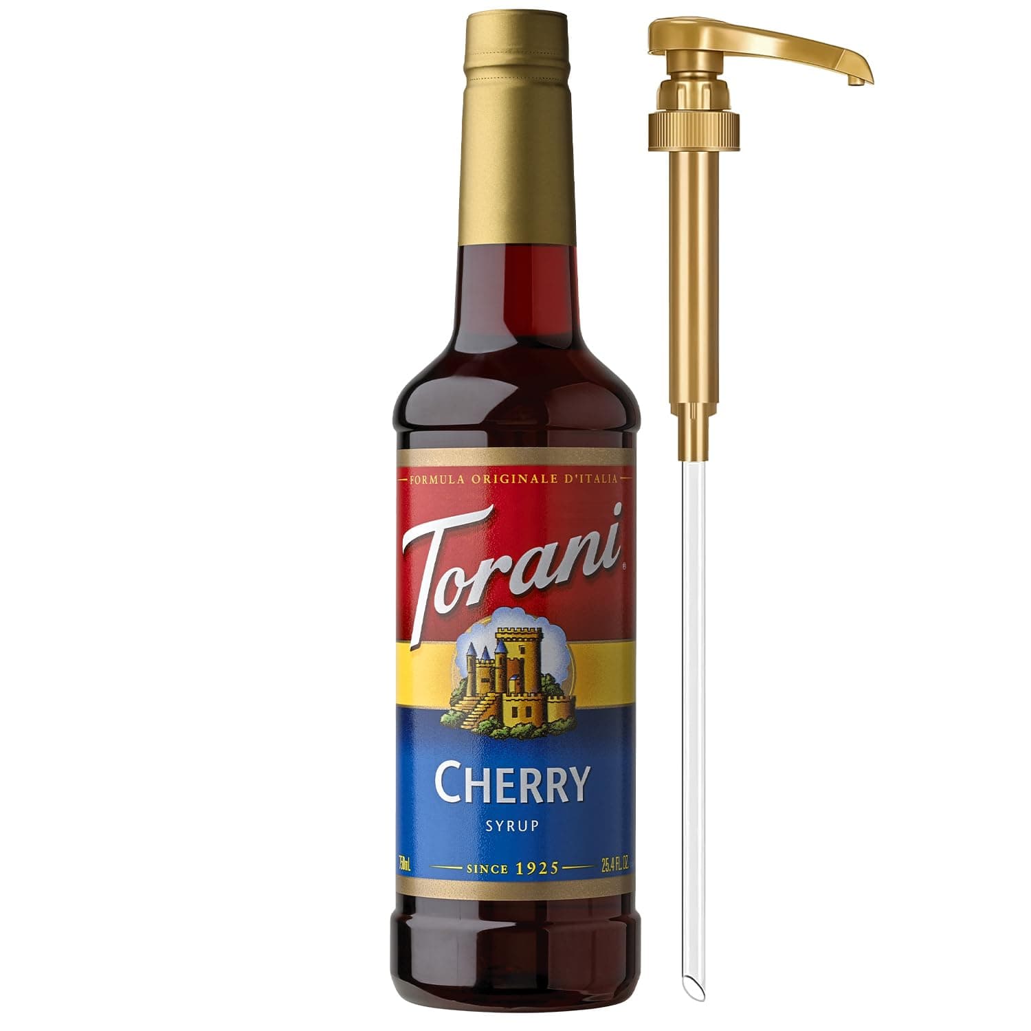 Cherry Syrup for Drinks, Flavoring for Iced Tea, Lemonade, and Sodas, Pump Included, 25.4 Oz