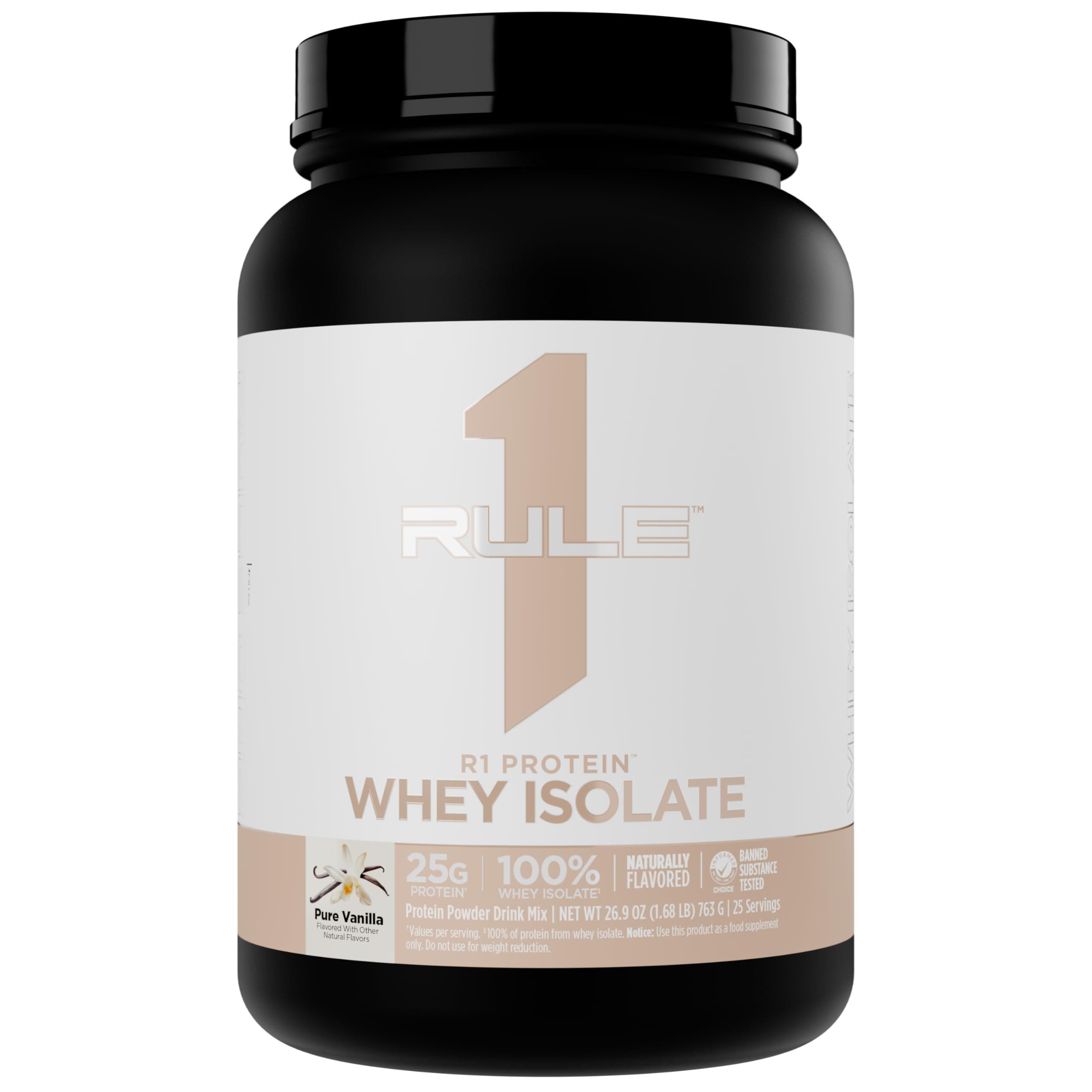 Rule 1 Proteins Naturally Flavored R1 Protein Whey Isolate - Clean Formula with 25g Protein & 6g BCAA Exclusively Isolated & Hydrolyzed Sources for Workout Recovery (1.7 Pounds, Pure Vanilla)