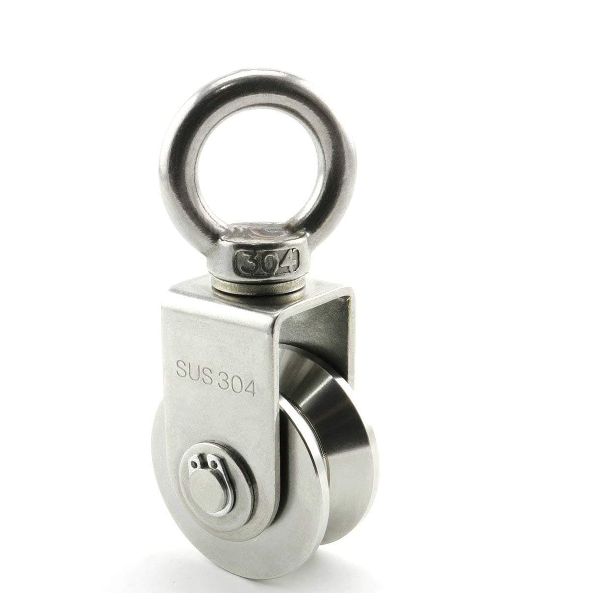 Lind Kitchen 1PCS Heavy Duty V Type Single Wheel Pulley Block with Dual Mute Bearings 304 Stainless Steel 360 Degree Swivel Ring Lifting Traction Wheel