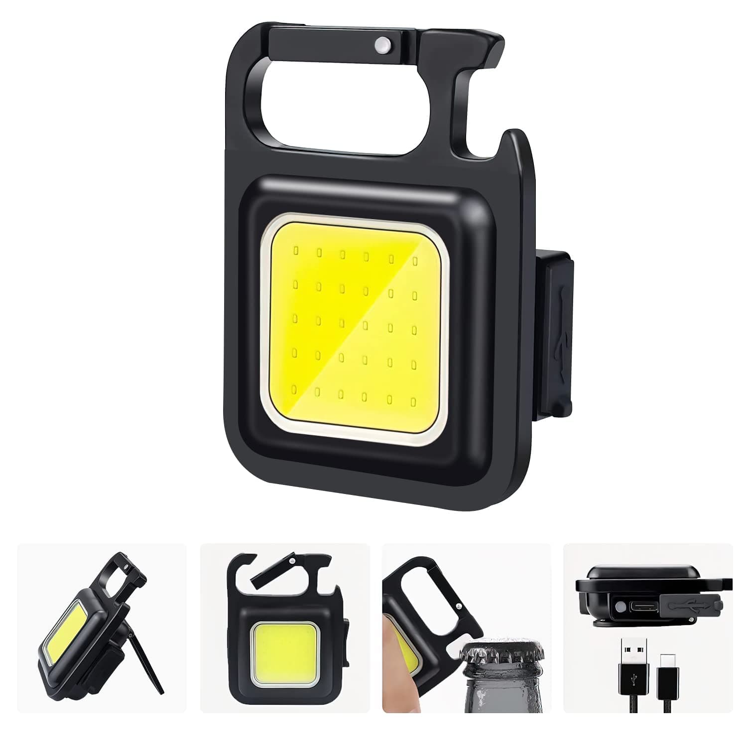 PROTON Mini Flashlight, 800Lumens COB Bright Rechargeable Keychain Flashlights, 4 Light Modes Portable Pocket Light with Folding Bracket Bottle Opener and Magnet Base for Camping Fishing Walking