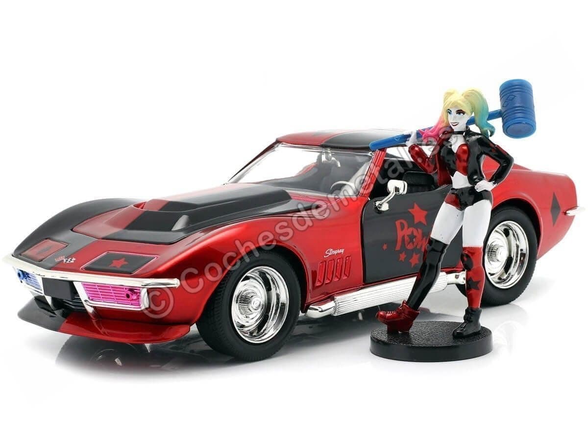 Jada DC Comics 1:24 1969 Chevy Corvette Die-cast Car with 2.75" Harley Quinn Figure, Toys for Kids and Adults