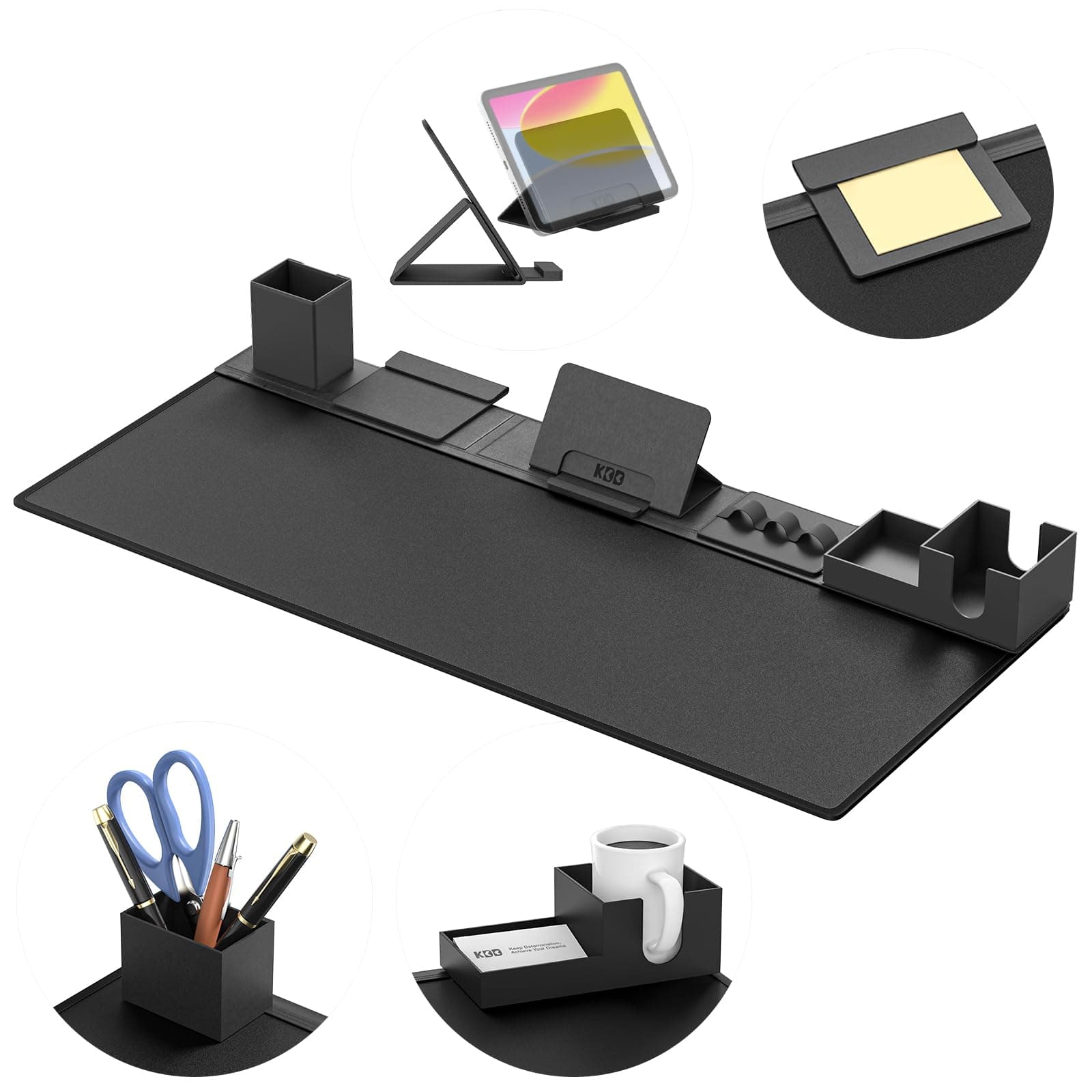 KDD Desk Pad Mat Set, 6 in 1 Mouse Mat with Magnetic Desktop Storage Accessories DIY Feature for Phone and Tablet Stand/Cup Holder/Pen Card Holder/Cable Management for Home Office Accessories