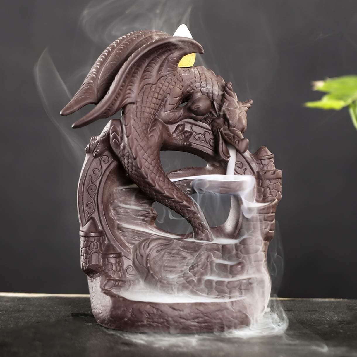 Backflow Fountain Waterfall Ceramic Incense Holders, Backflow Incense Burner Figurine Incense Cone Holders Home Decor Gift Decorations Statue Ornaments (Fly Dragon)