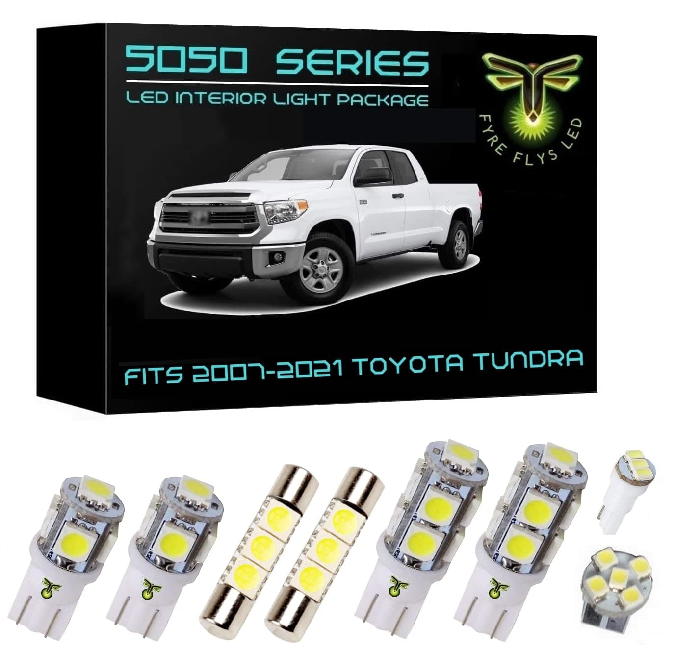 Fyre Flys 18 Piece White LED Interior Lights for 2007-2021 Toyota Tundra 6000K 5050 Series SMD Package Kit and Install Tool