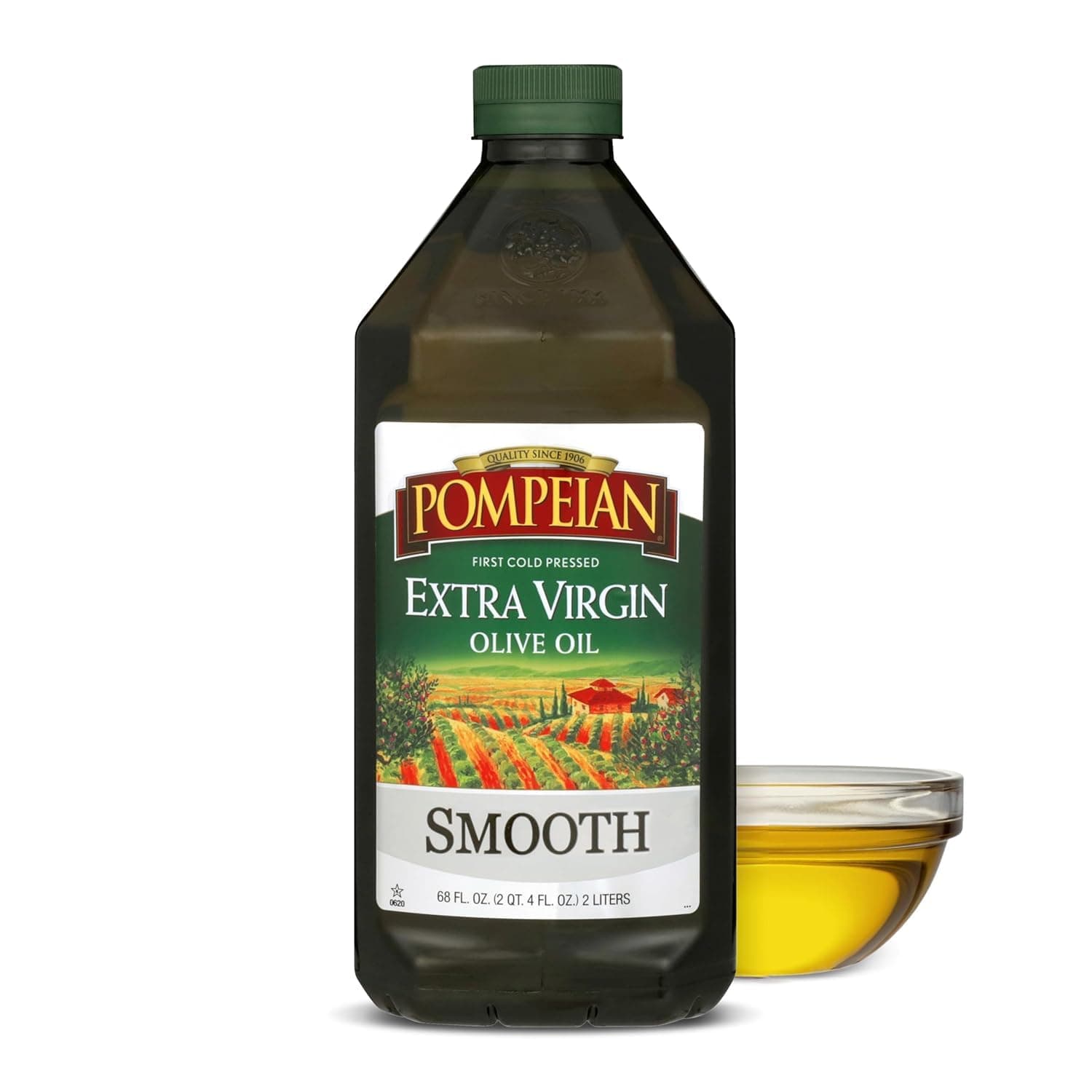 Smooth Extra Virgin Olive Oil, First Cold Pressed, Mild and Delicate Flavor, Perfect for Sauteing and Stir-Frying, Naturally Gluten Free, Non-Allergenic, Non-GMO, 68 Fl Oz, Single Bottle