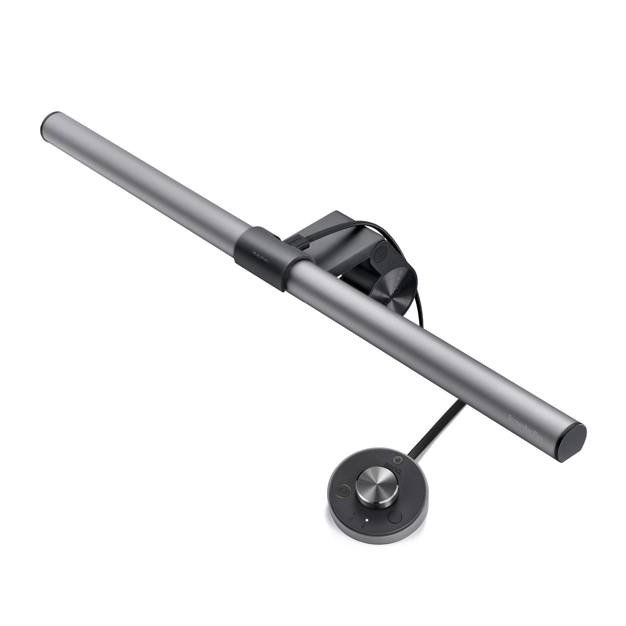 ScreenBar Plus e-Reading LED Computer Monitor Light Lamp with Desktop Dial, Auto-Dimming and Hue Adjustment, No Screen Glare, Space Saving, USB Powered, Matte Silver, Small