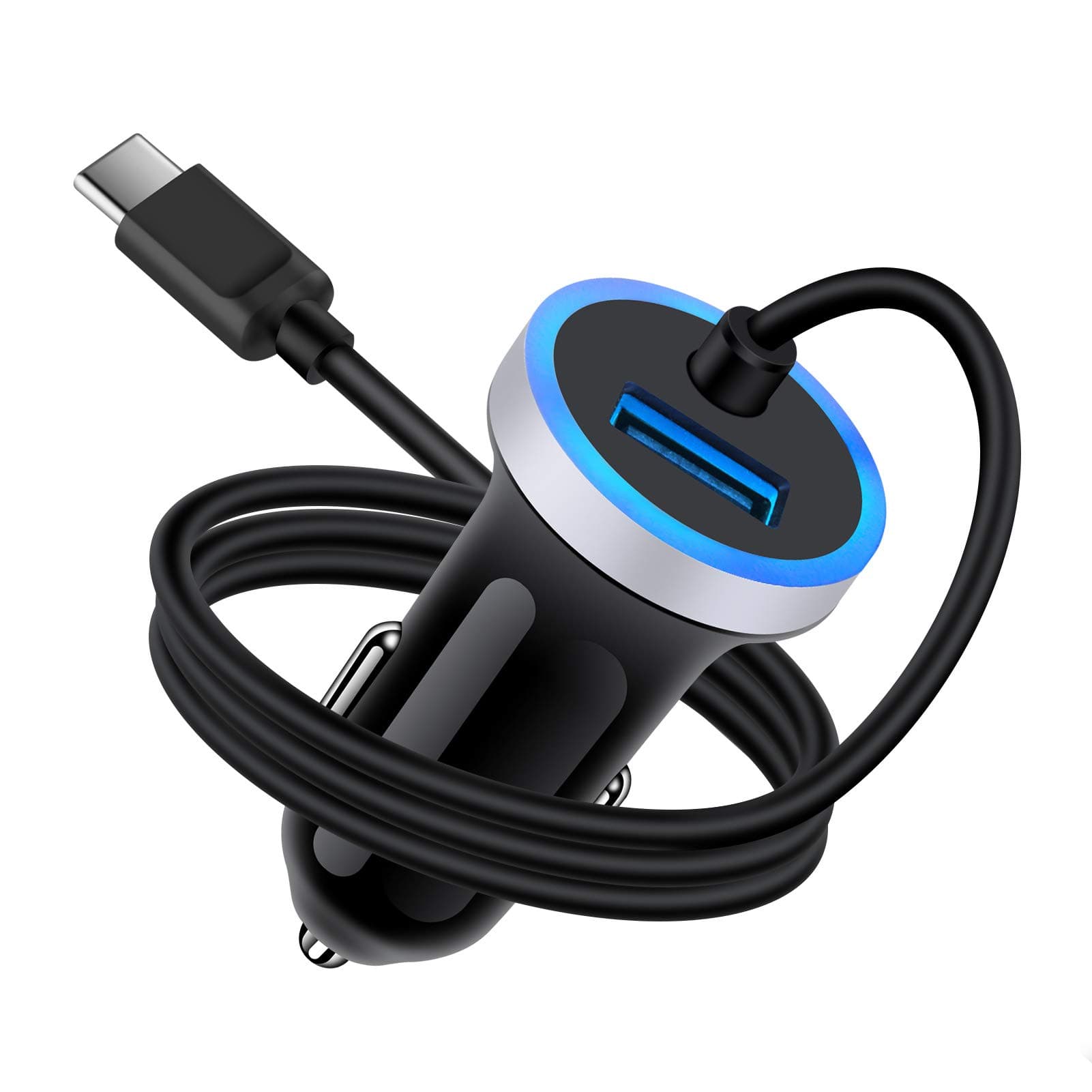 Type C Car Charger Fast Charging Cigarette Lighter Adapter for Samsung Galaxy S25 S24 S23 S22 S21 Ultra 5G S20 FE Note 20,A13 A14 A15 A53 A54, Google Pixel 8 7 6 8A 7A 6A&3FT USB Cable
